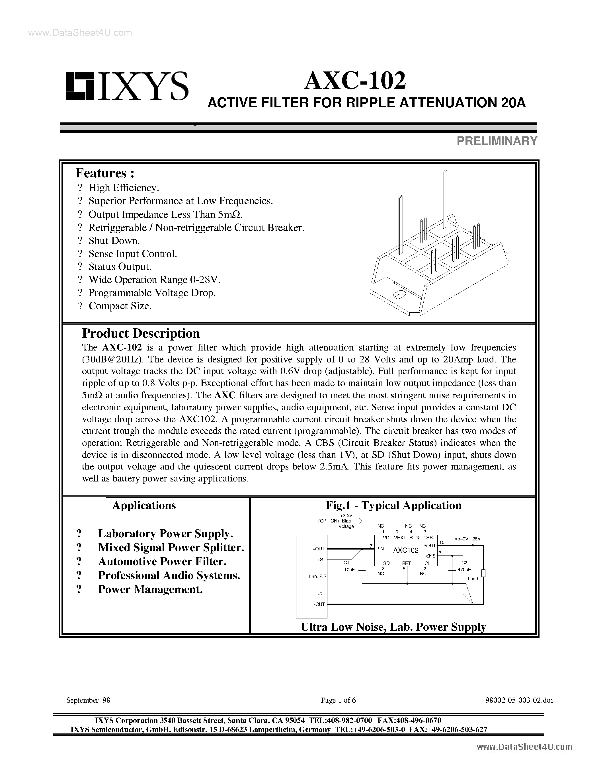 Даташит AXC-102 - ACTIVE FILTER страница 1