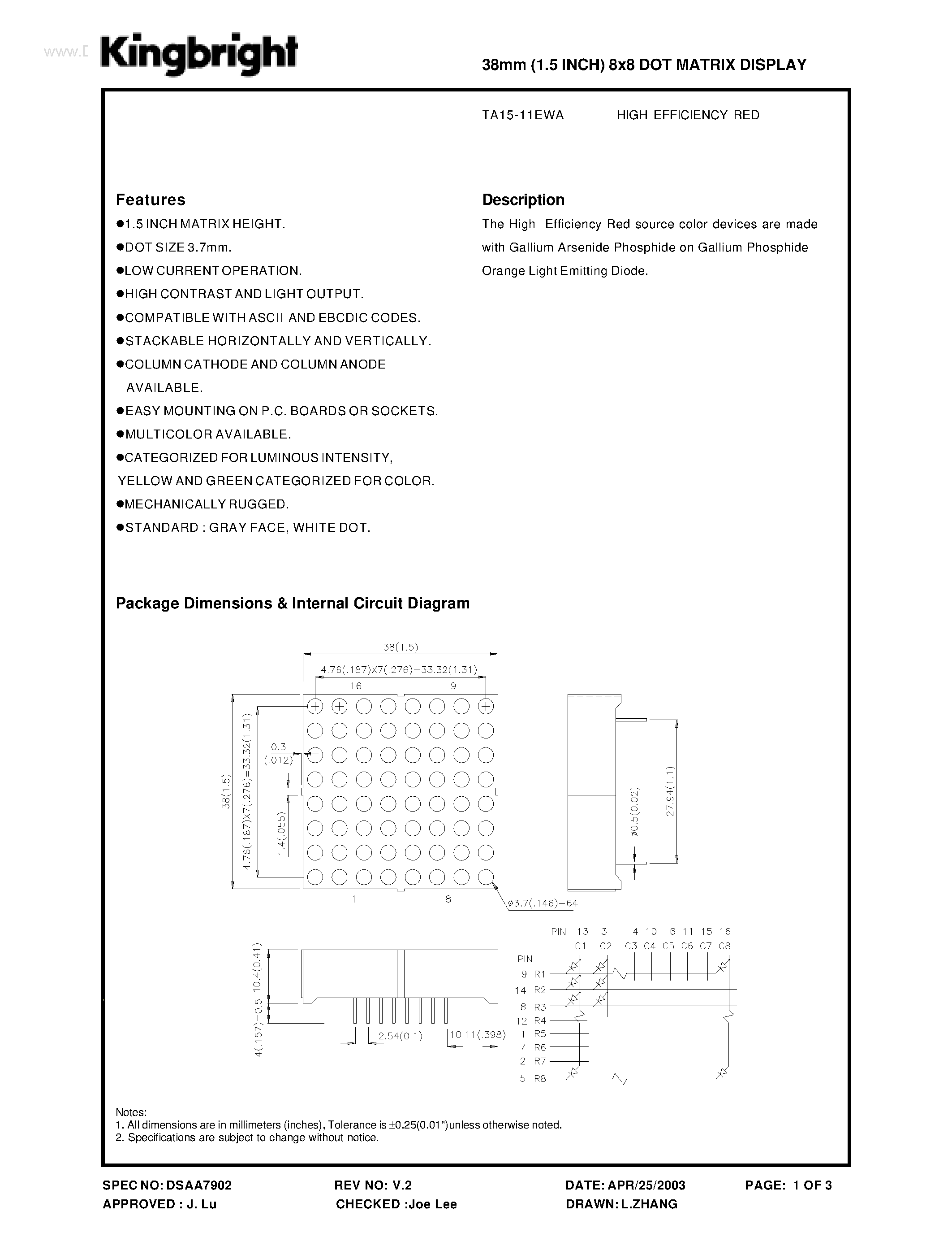 Datasheet TA15-11EWA page 1 Datasheet TA15-11EWA - LED page 1