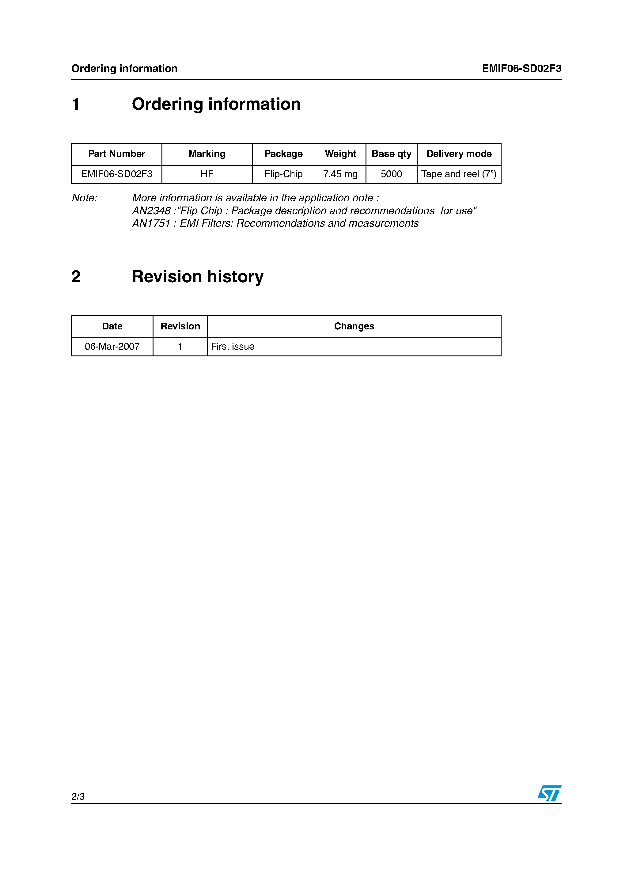 Datasheet EMIF06-SD02F3 page 2 Datasheet EMIF06-SD02F3 - 6 line EMI filter and ESD protection page 2