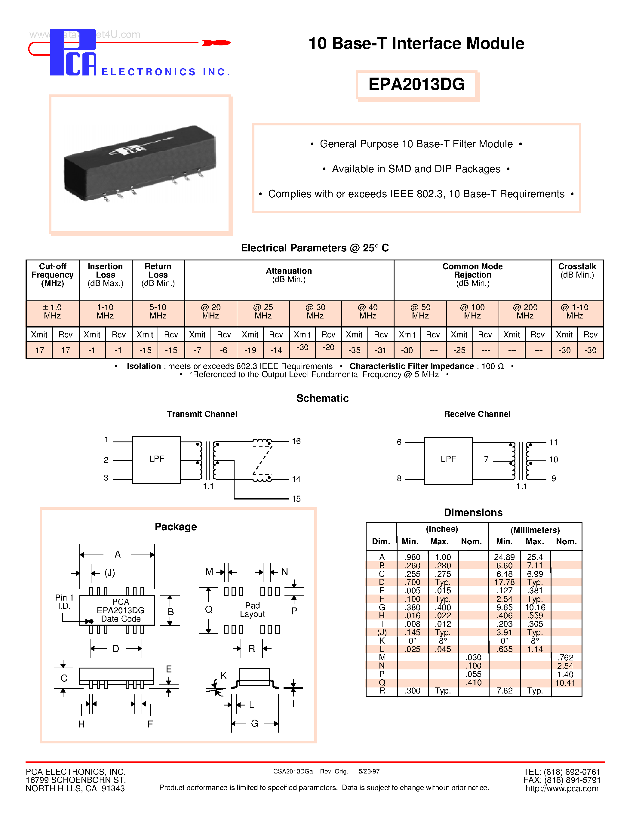 Datasheet EPA2013DG - 10 Base-T Interface Module page 1