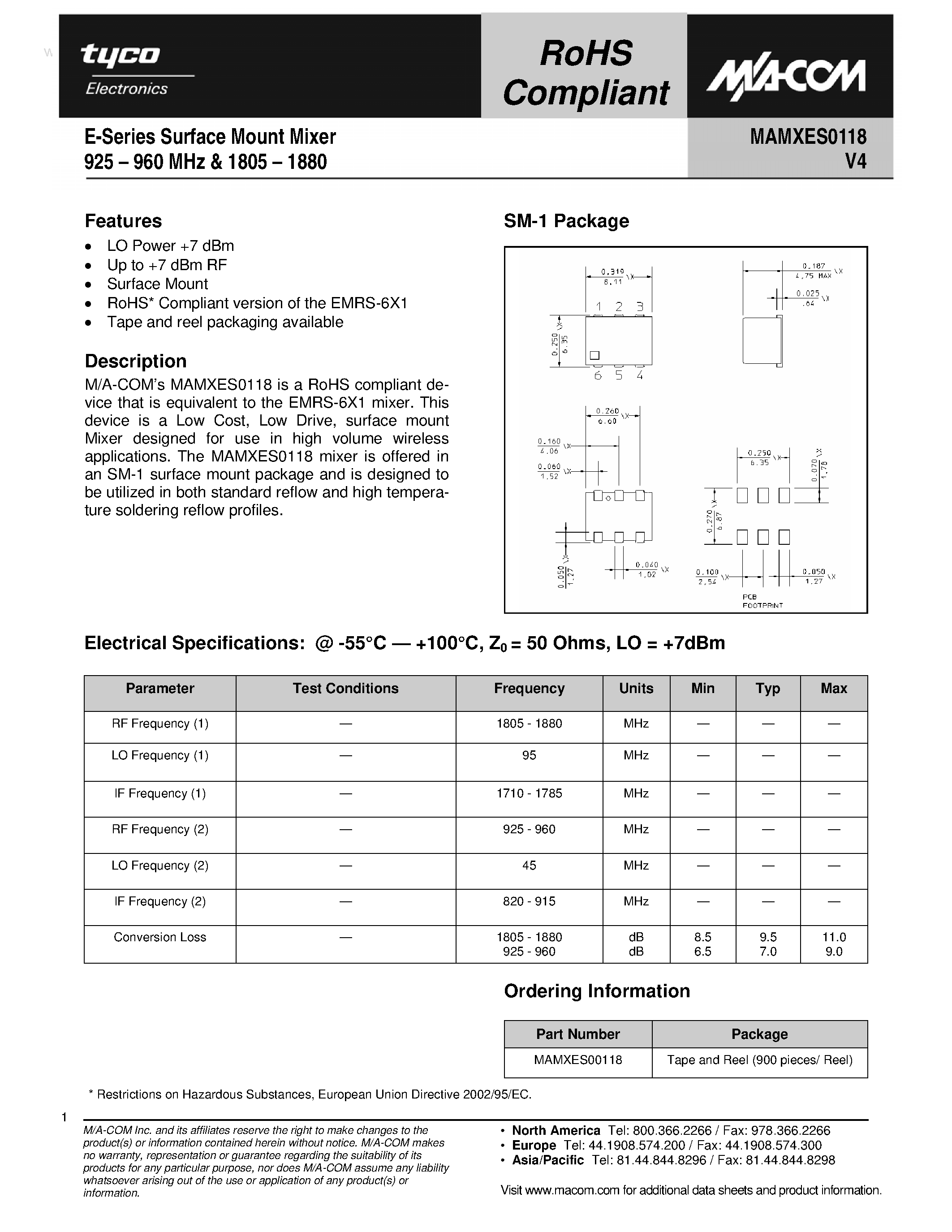 Datasheet MAMXES0118 - E-Series Surface Mount Mixer page 1