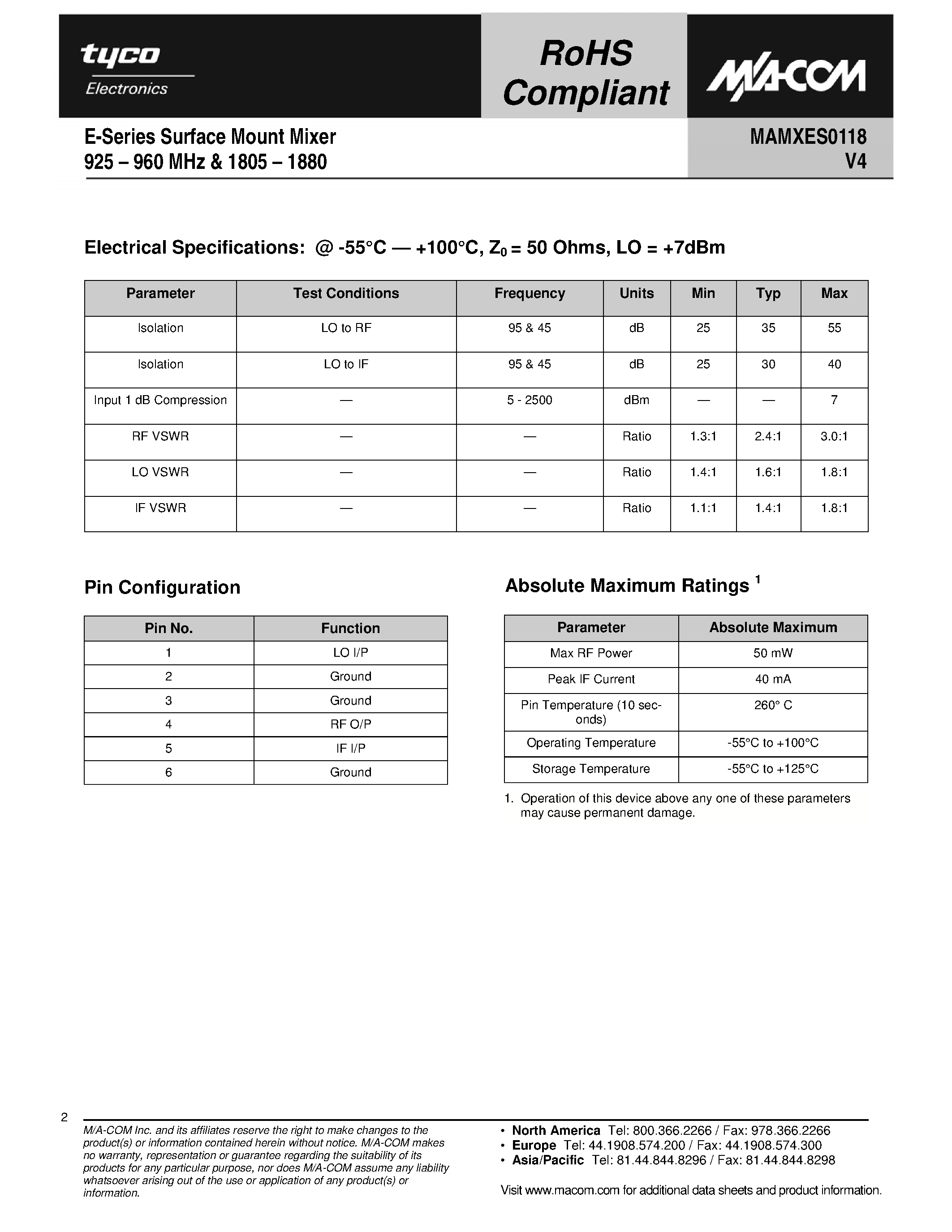 Datasheet MAMXES0118 - E-Series Surface Mount Mixer page 2