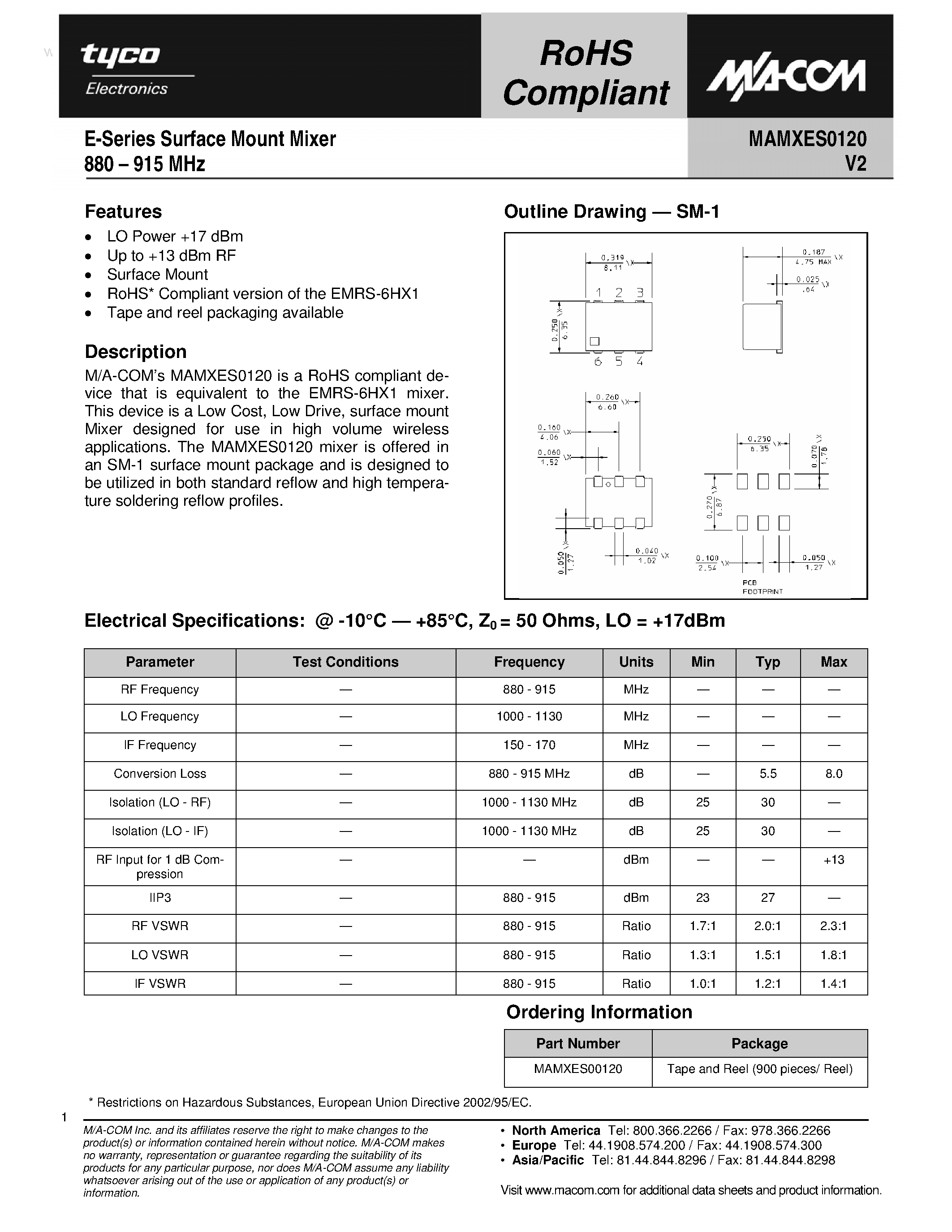 Datasheet MAMXES0120 - E-Series Surface Mount Mixer page 1