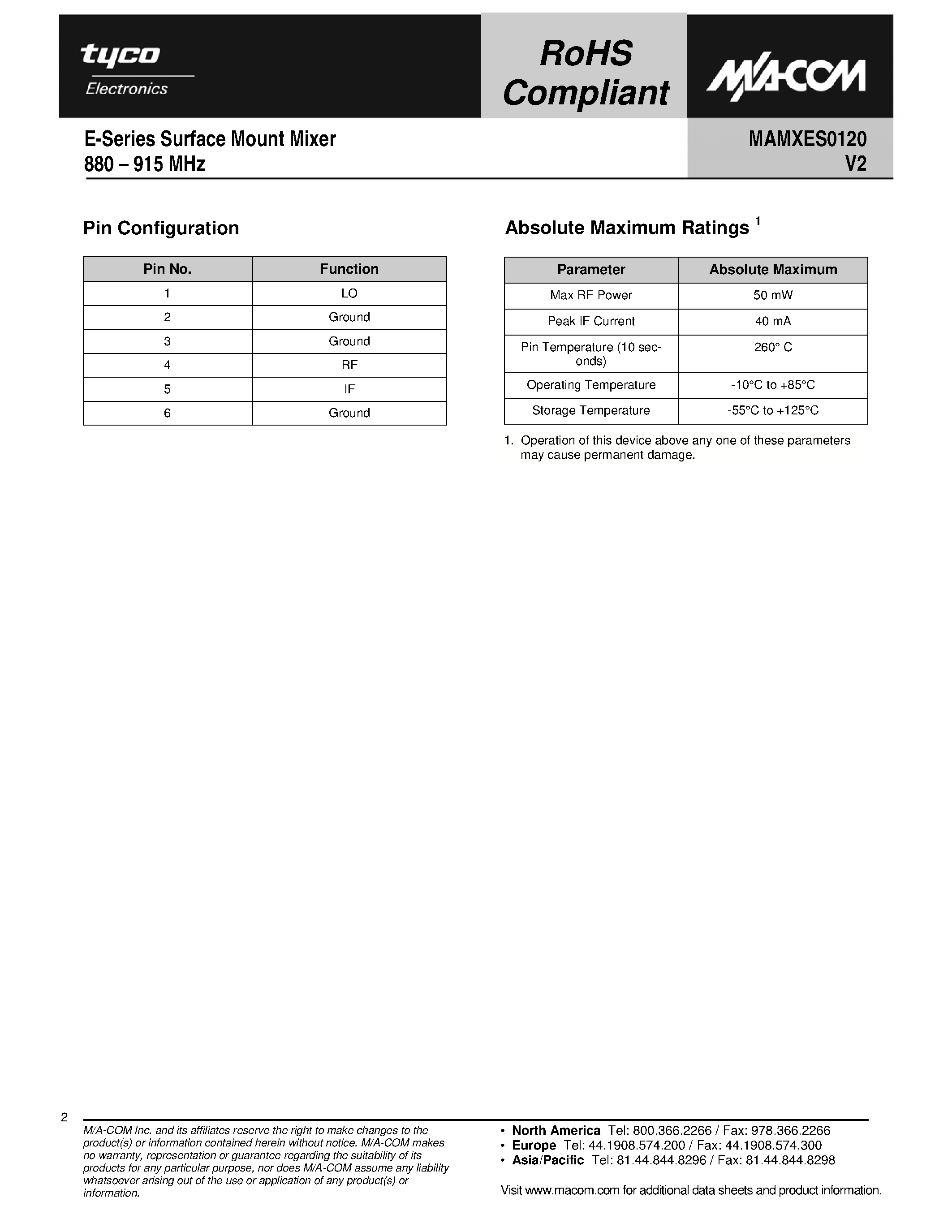 Datasheet MAMXES0120 - E-Series Surface Mount Mixer page 2