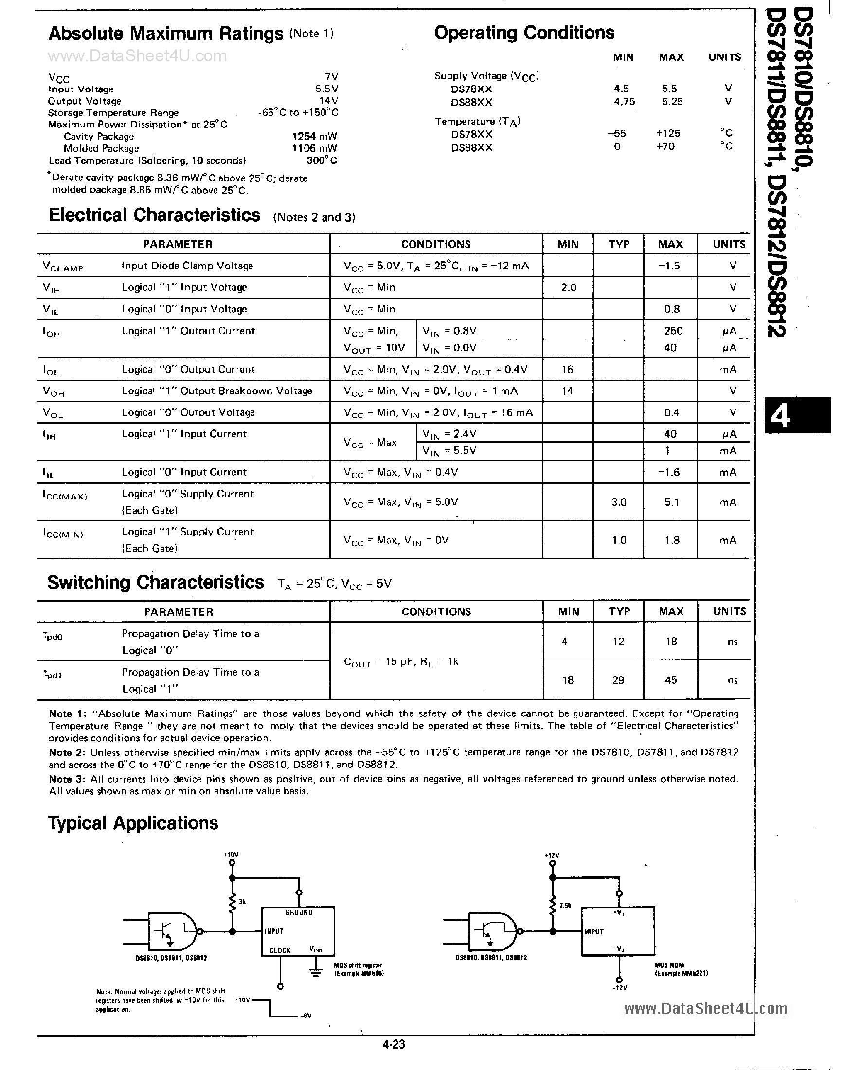 Datasheet DS8810 - (DS8810 - DS8812) Hex TTL MOS Inverter page 2