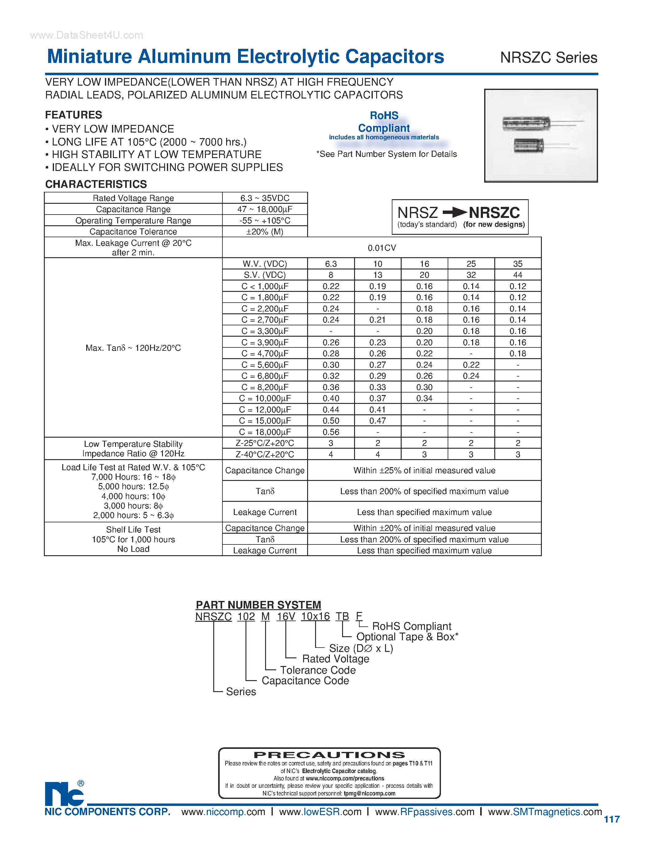 Datasheet NRSZC - Miniature Aluminum Electrolytic Capacitors page 1