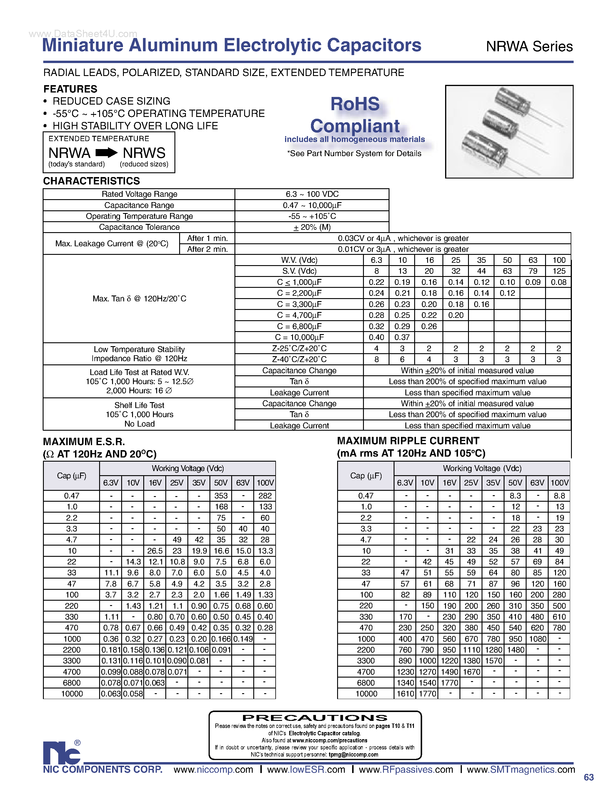 Datasheet NRWA - Miniature Aluminum Electrolytic Capacitors page 1