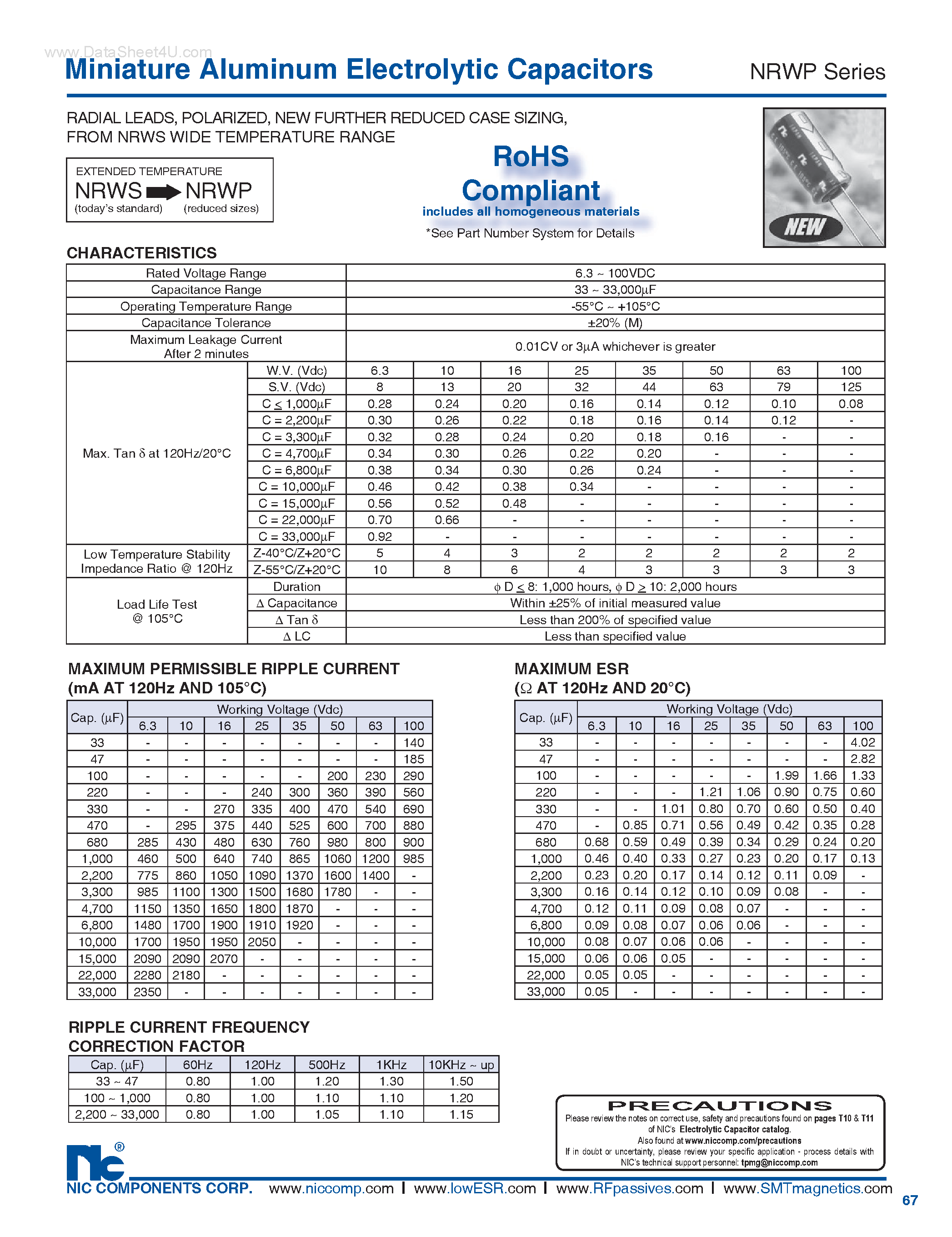 Datasheet NRWP - Miniature Aluminum Electrolytic Capacitors page 1