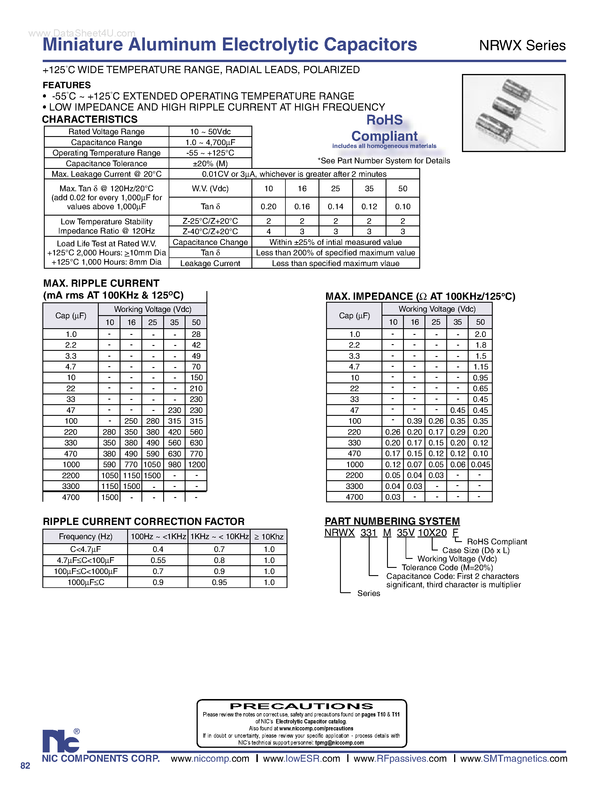 Datasheet NRWX - Miniature Aluminum Electrolytic Capacitors page 1