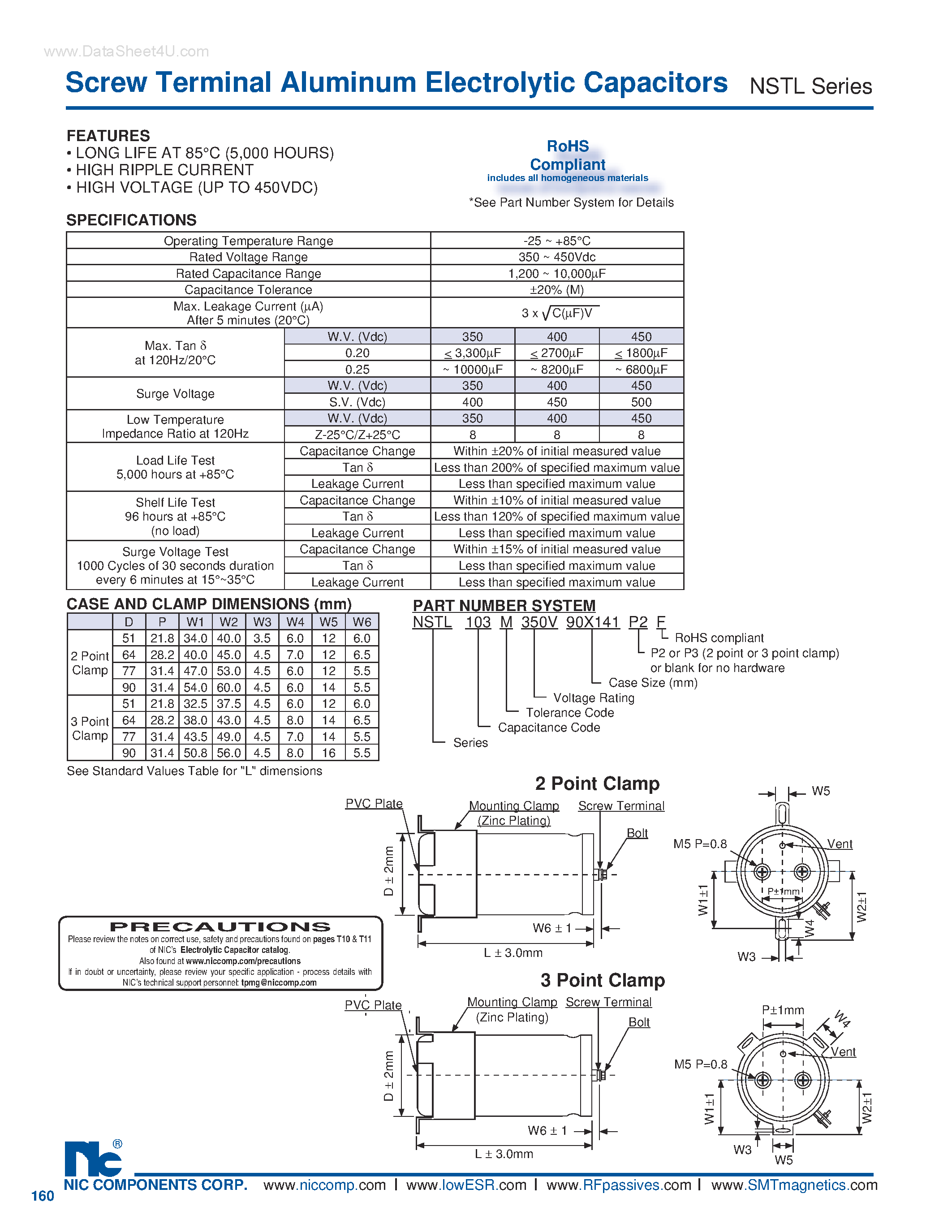 Datasheet NSTL - Screw Terminal Aluminum Electrolytic Capacitors page 1