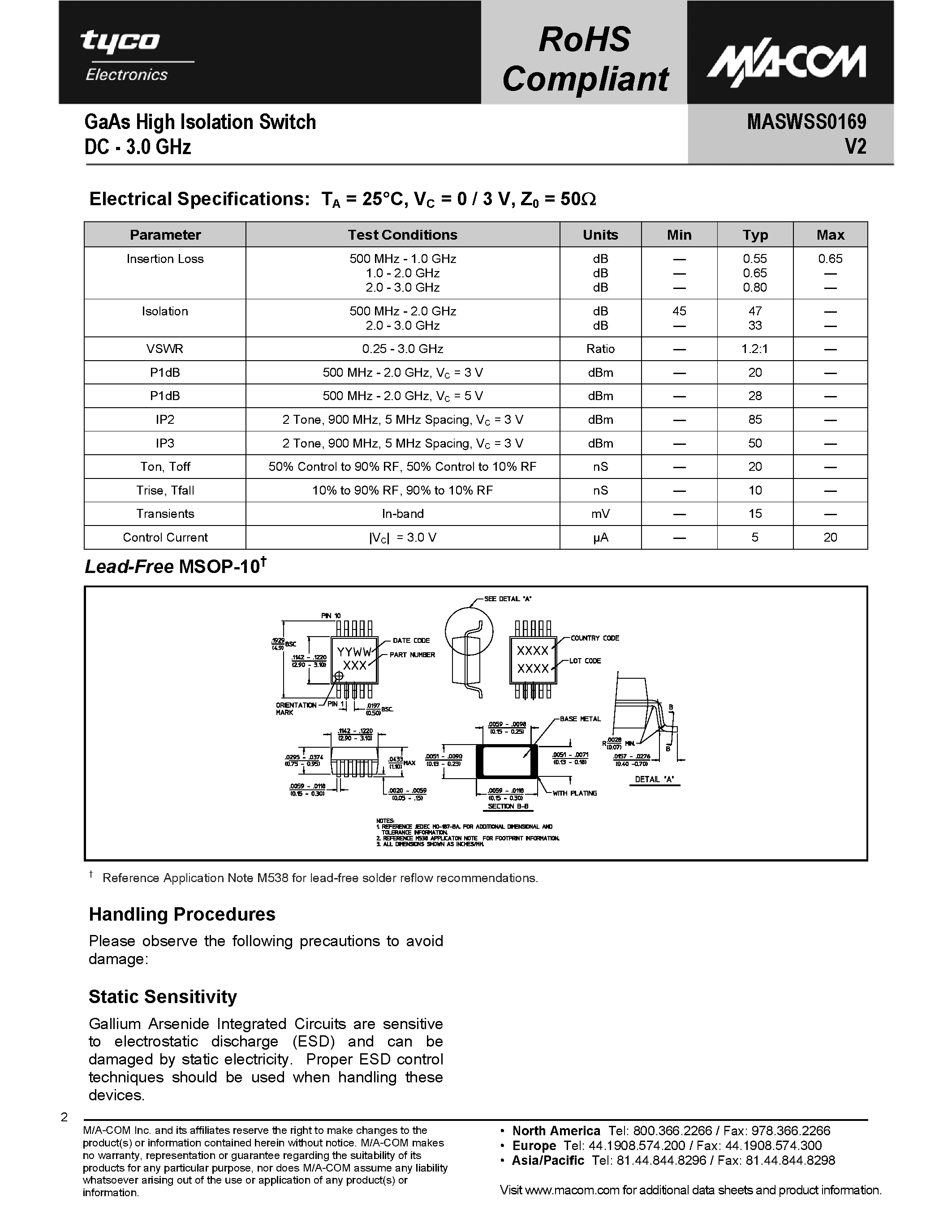 Datasheet MASWSS0169 page 2 Datasheet MASWSS0169 - GaAs High Isolation Switch page 2