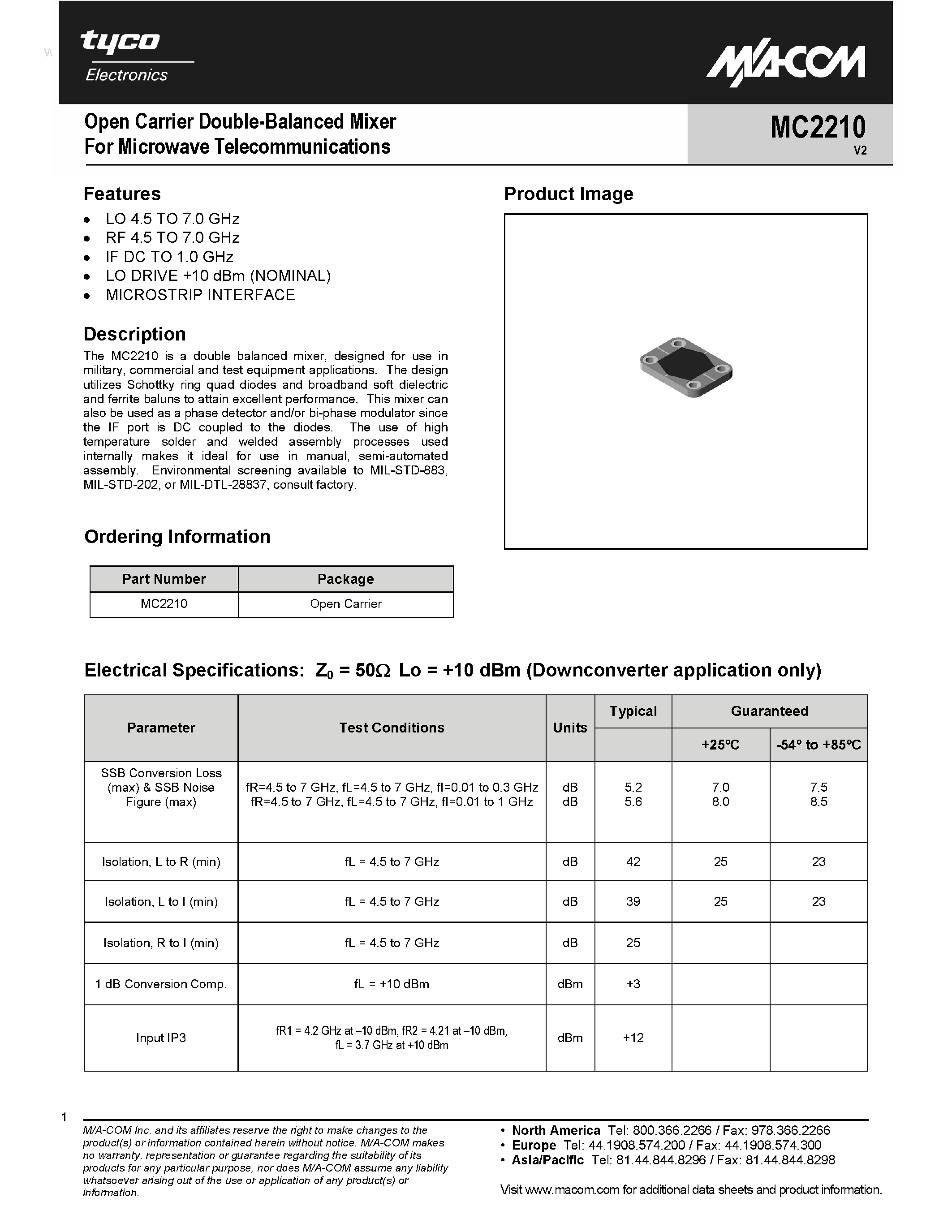 Datasheet MC2210 - Open Carrier Double-Balanced Mixer page 1
