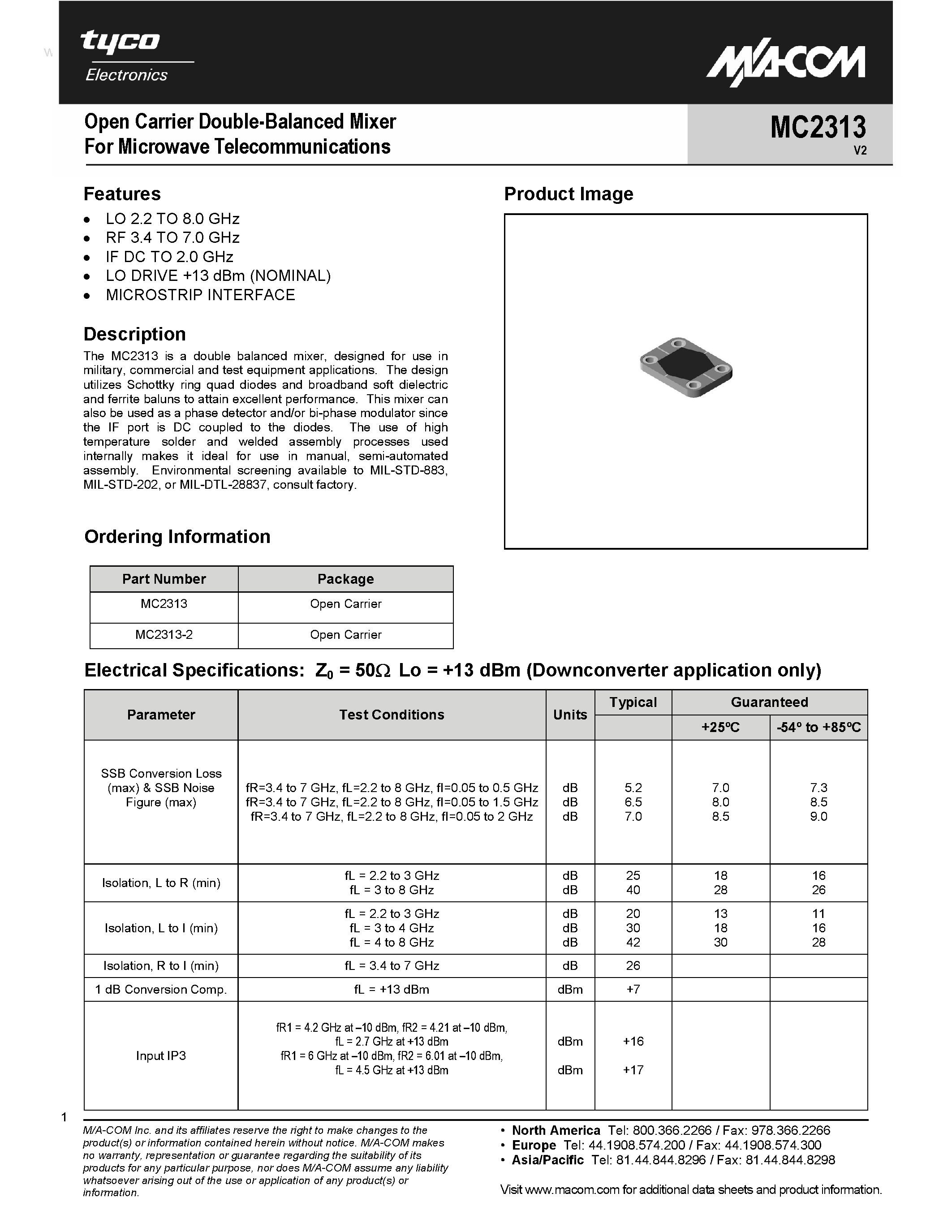 Datasheet MC2313 page 1 Datasheet MC2313 - Open Carrier Double-Balanced Mixer page 1