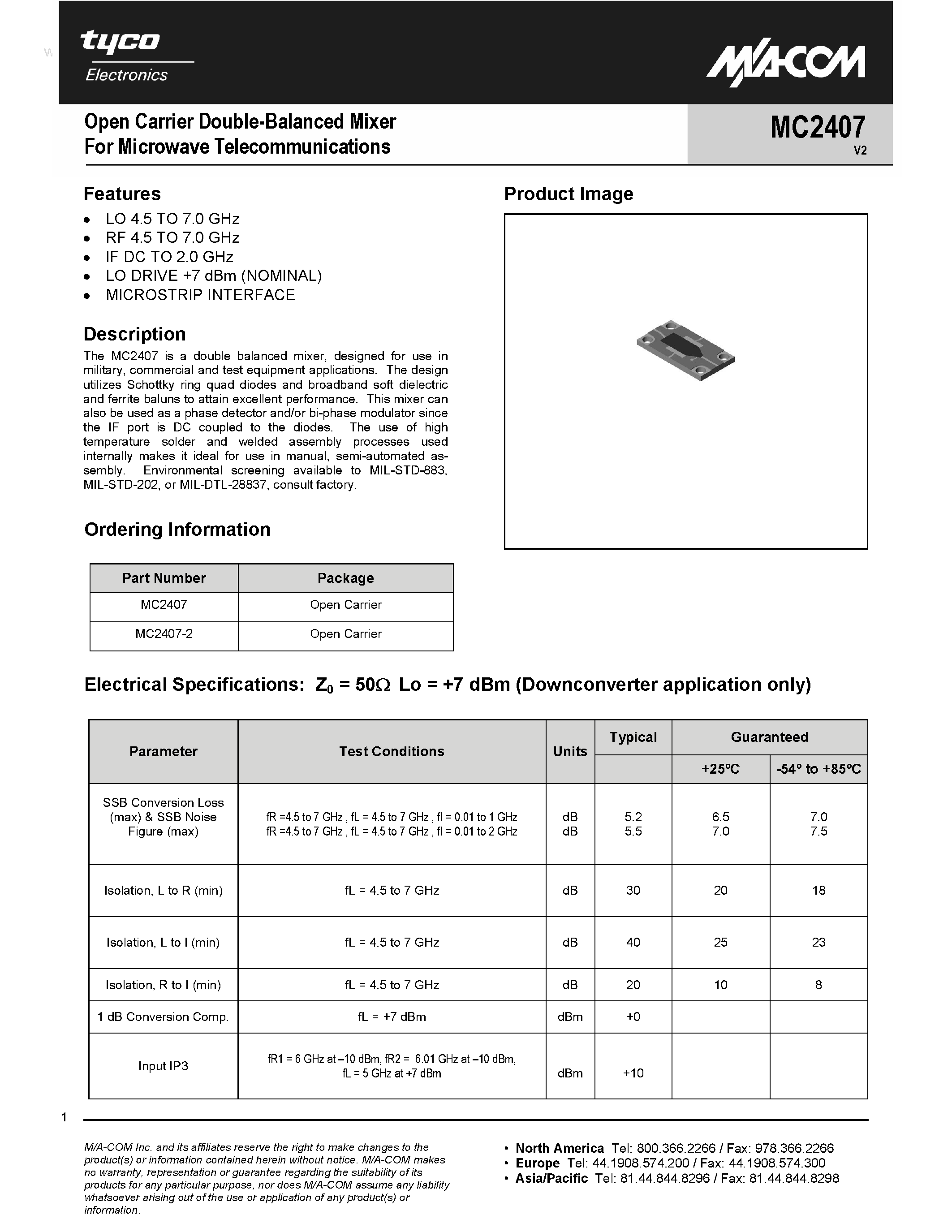 Datasheet MC2407 - Open Carrier Double-Balanced Mixer page 1