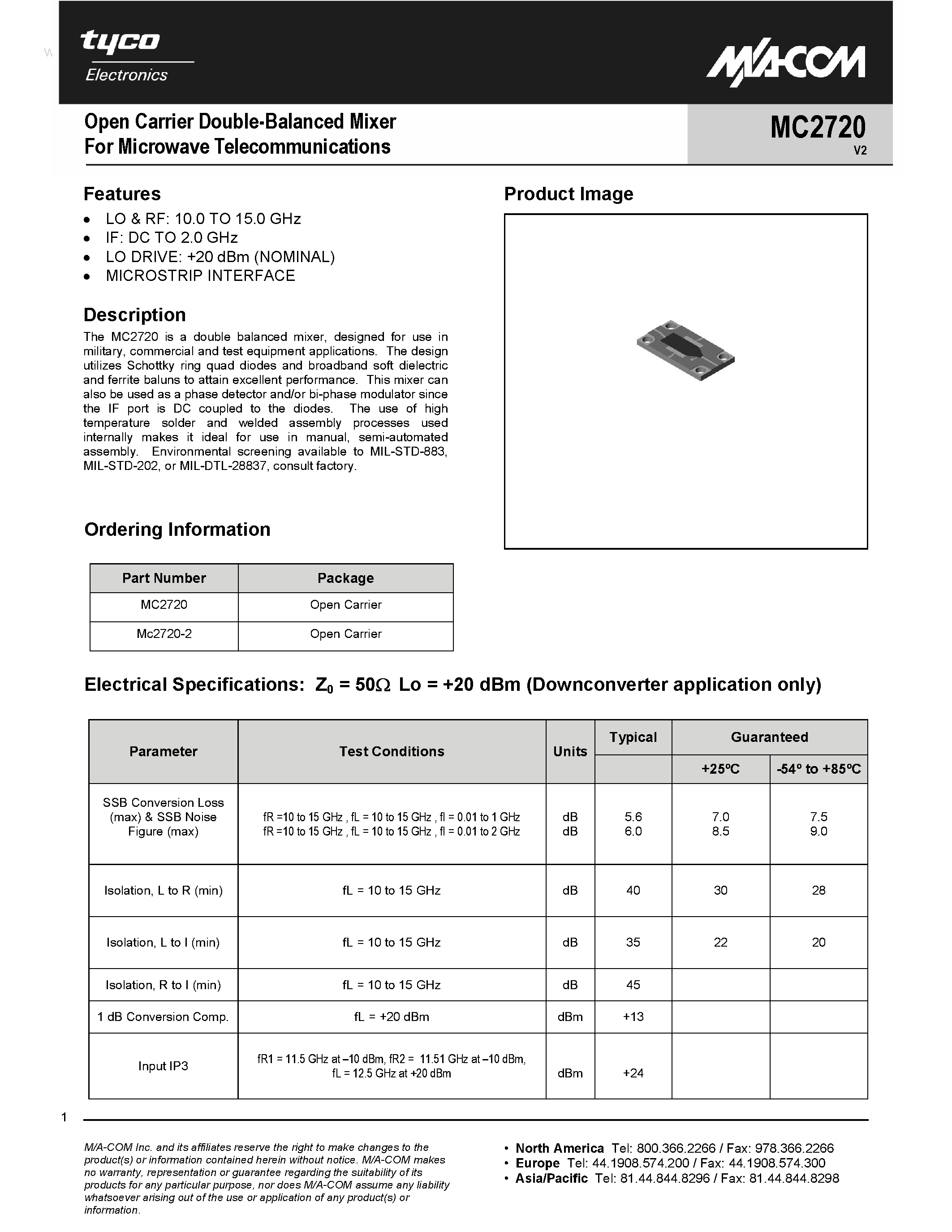 Datasheet MC2720 - Open Carrier Double-Balanced Mixer page 1