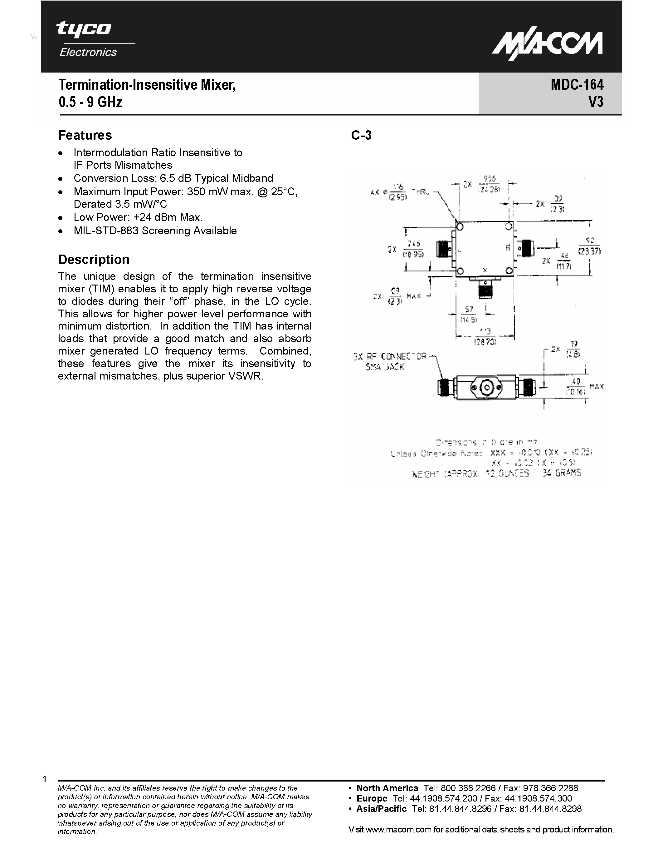 Datasheet MDC-164 page 1 Datasheet MDC-164 - Termination-Insensitive Mixer page 1
