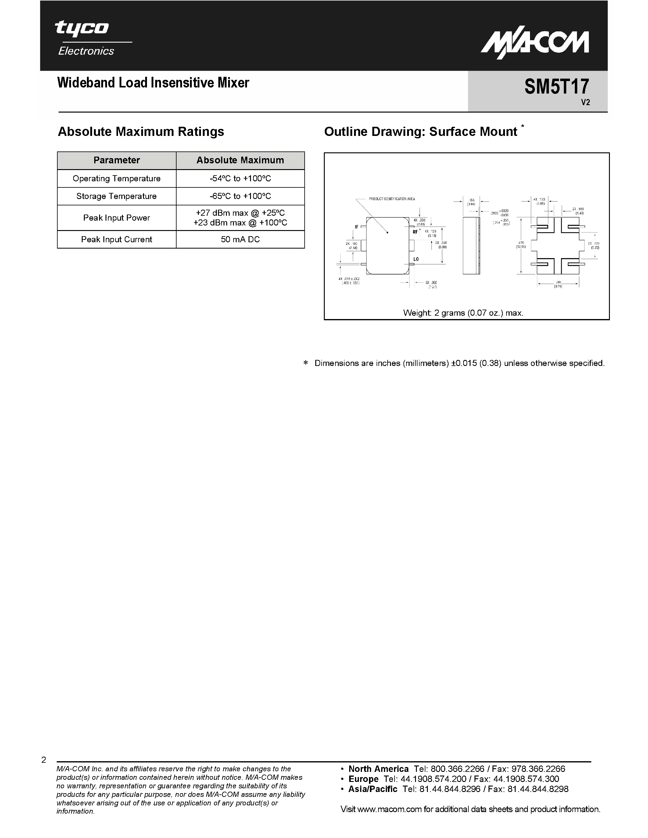 Datasheet SM5T17 page 2 Datasheet SM5T17 - Wideband Load Insensitive Mixer page 2