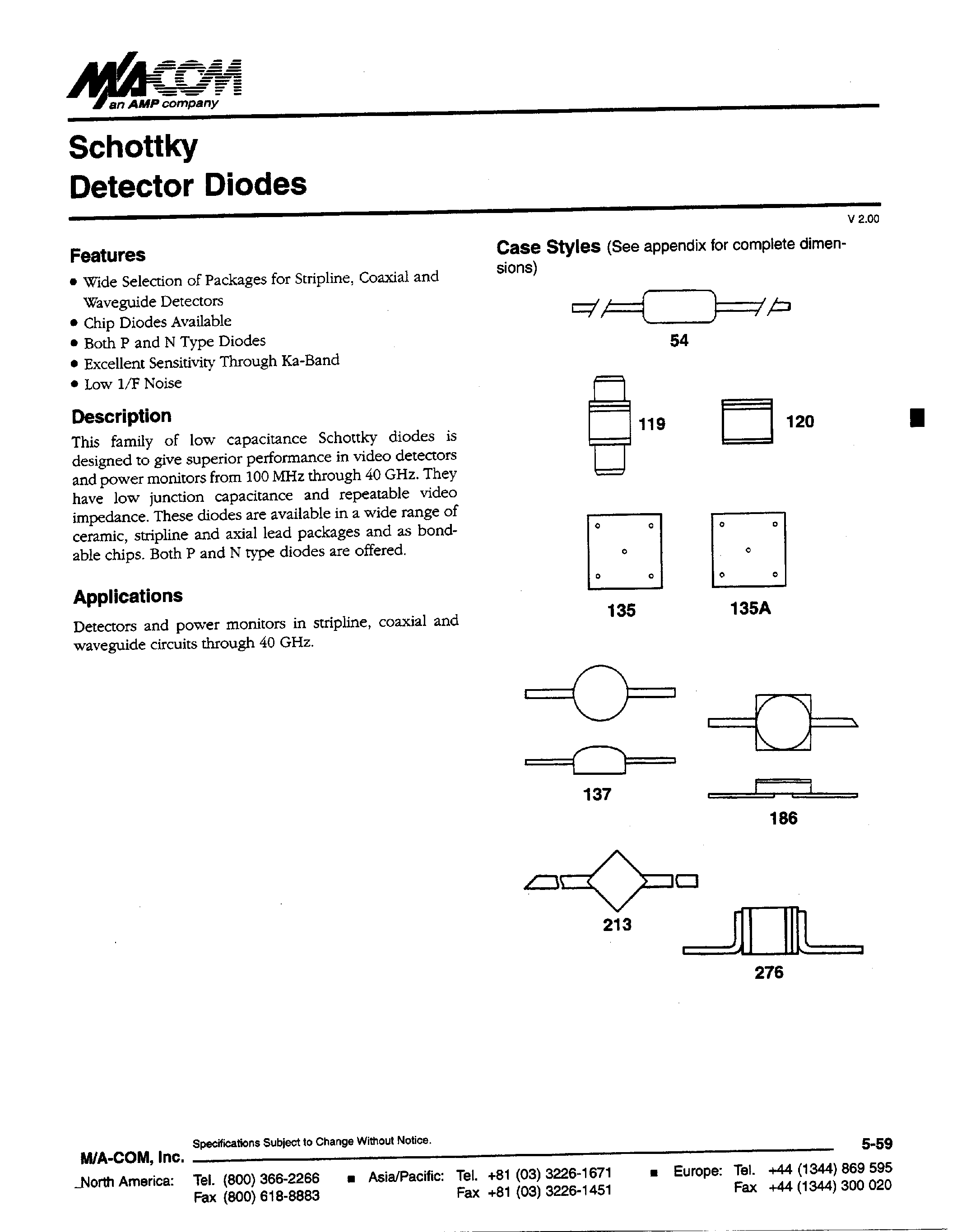 Datasheet VXG4 - Schottky Detector Diodes page 1