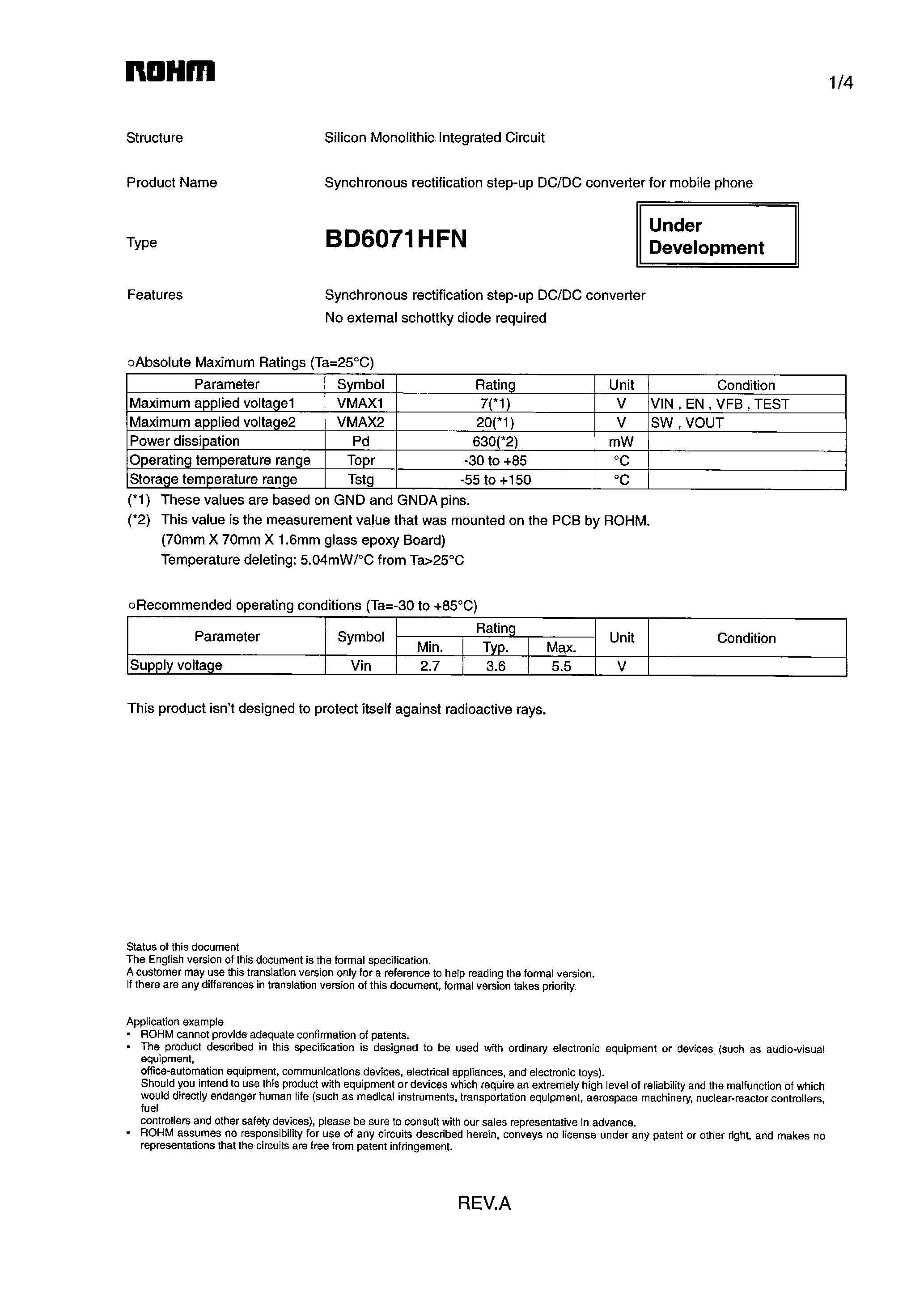Даташит на микросхему BD6071HFN страница 1 Даташит BD6071HFN - Synchronous rectification step-up DC/DC converter страница 1