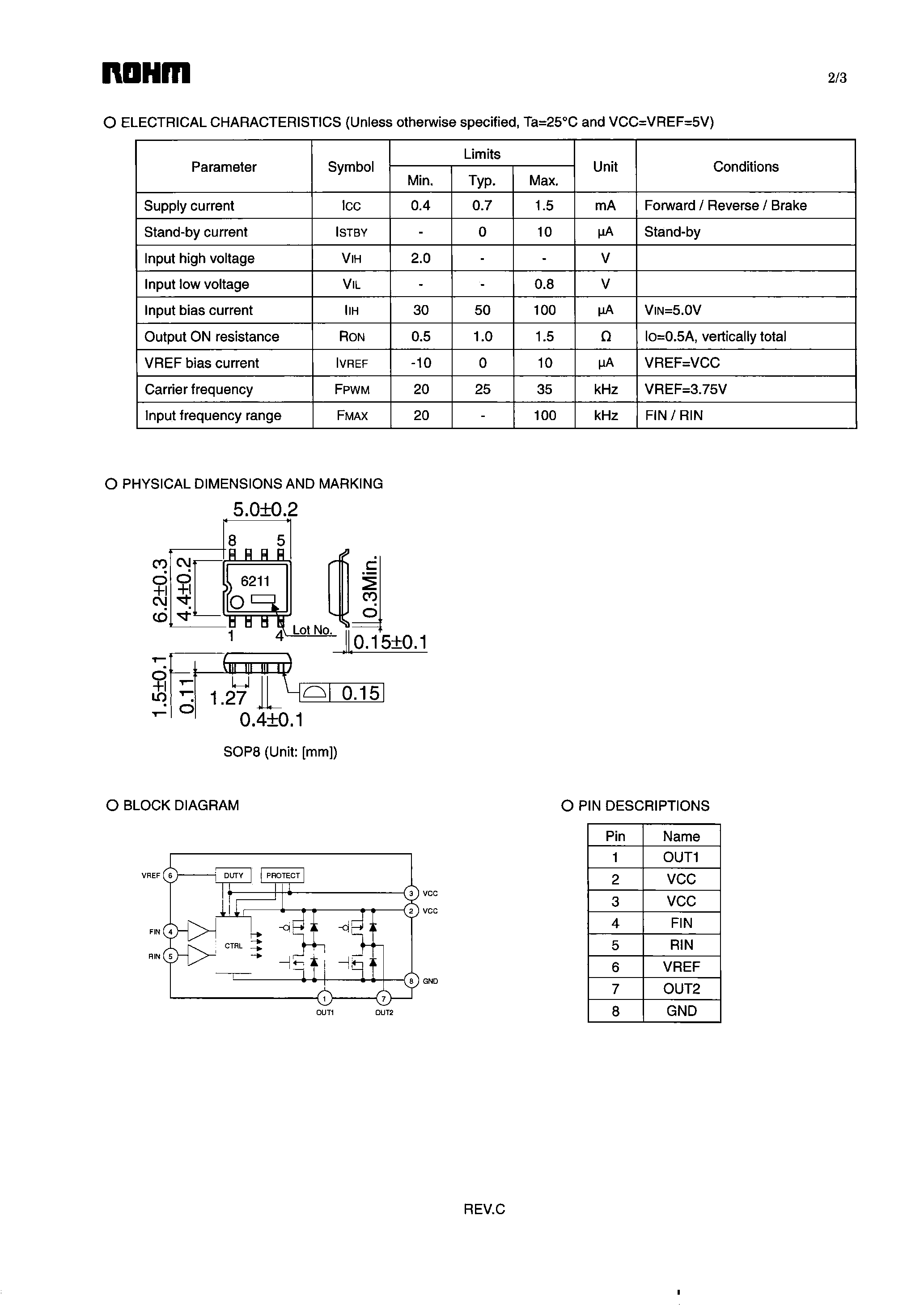 Datasheet BD6211F page 2 Datasheet BD6211F - H-bridge driver page 2