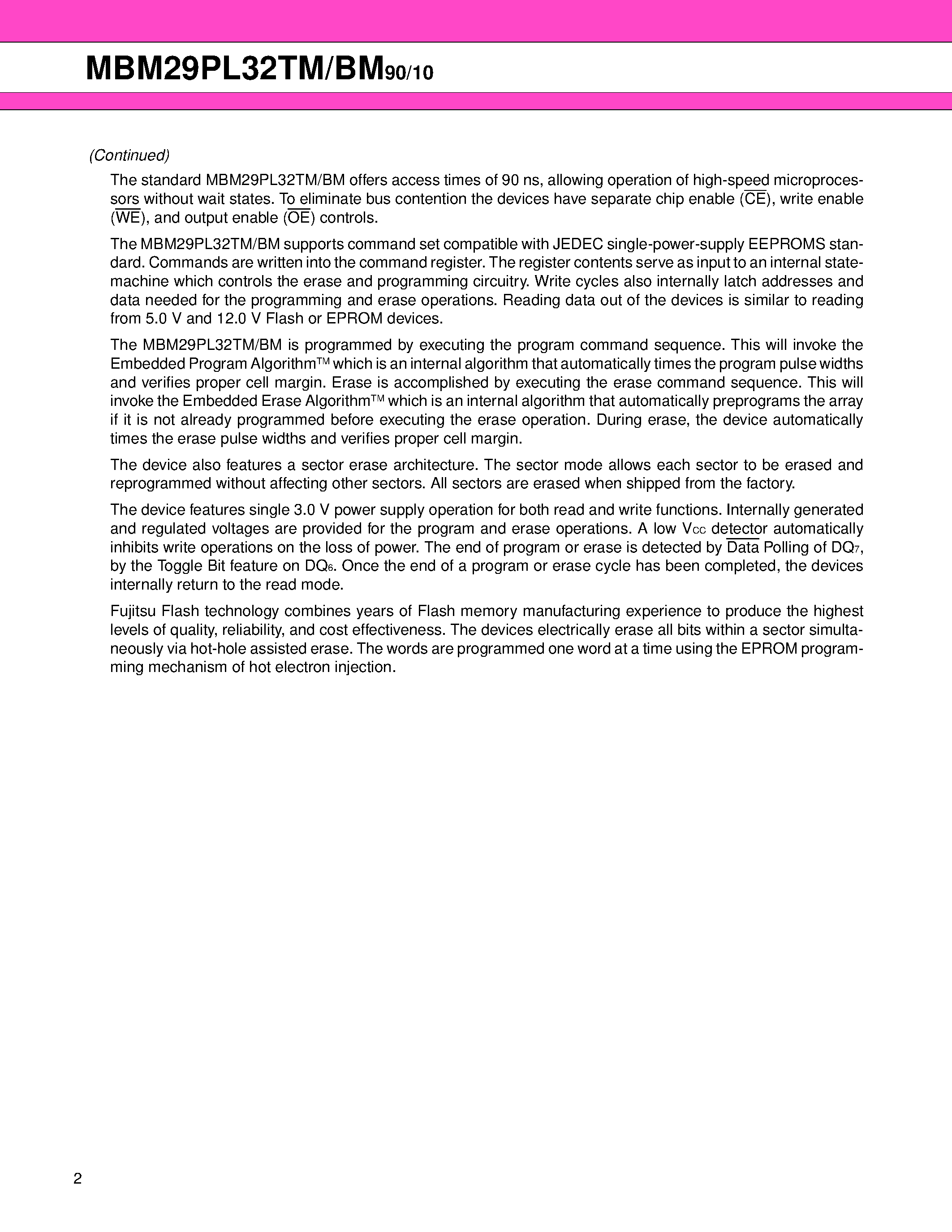 Datasheet MBM29PL32BM - (MBM29PL32TM/BM) FLASH MEMORY CMOS 32 M (4M X 8/2M X 16) BIT MirrorFlash page 2