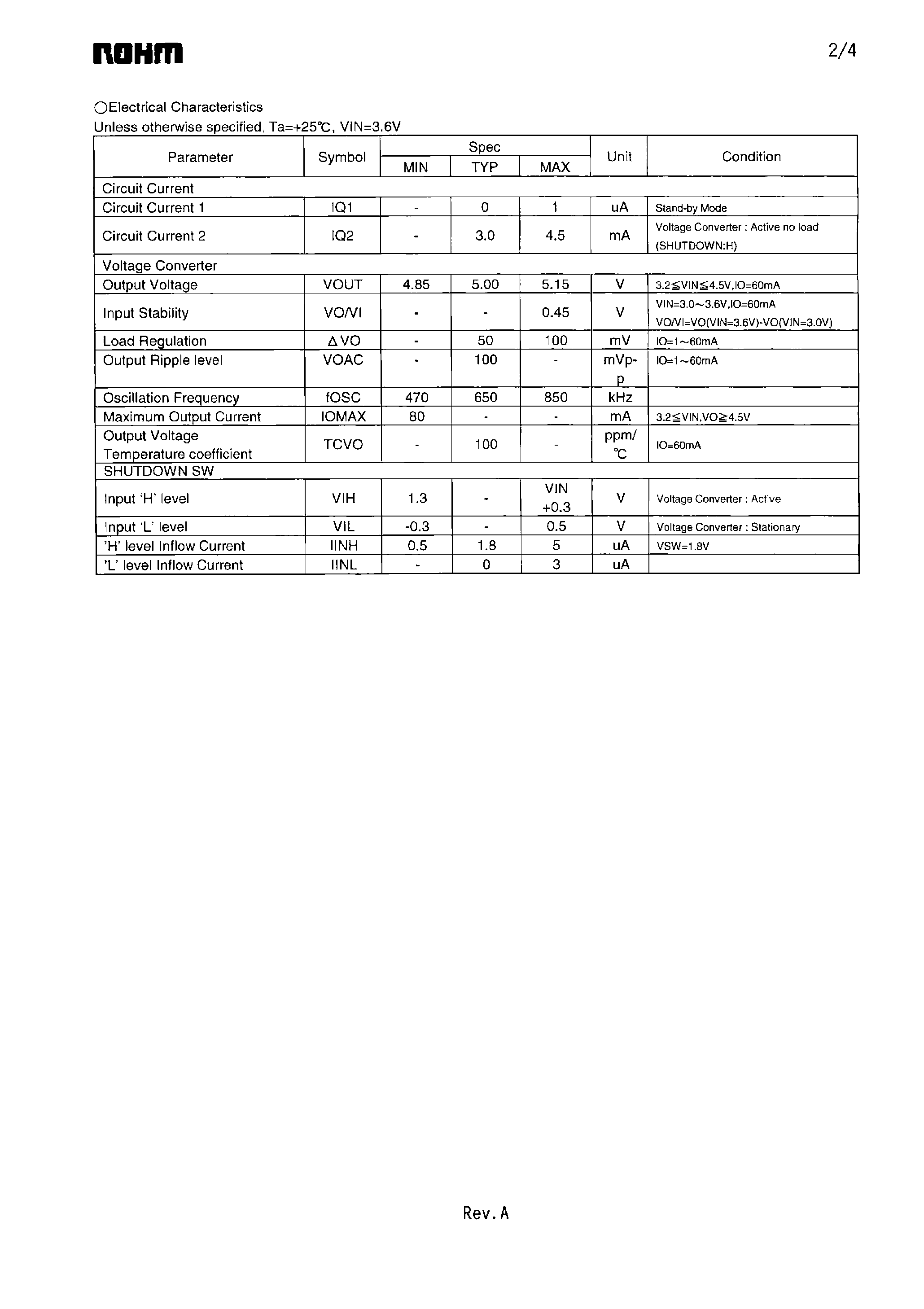 Даташит BH6040FVM - Switched Capacitor Voltage Converter страница 2