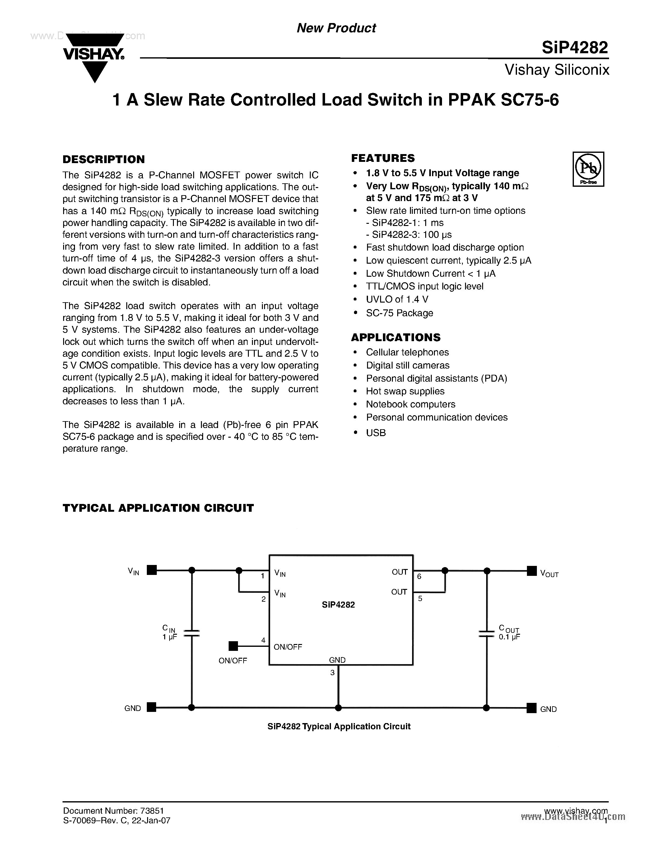 Datasheet SIP4282 - Slew Rate Controlled Load Switch page 1