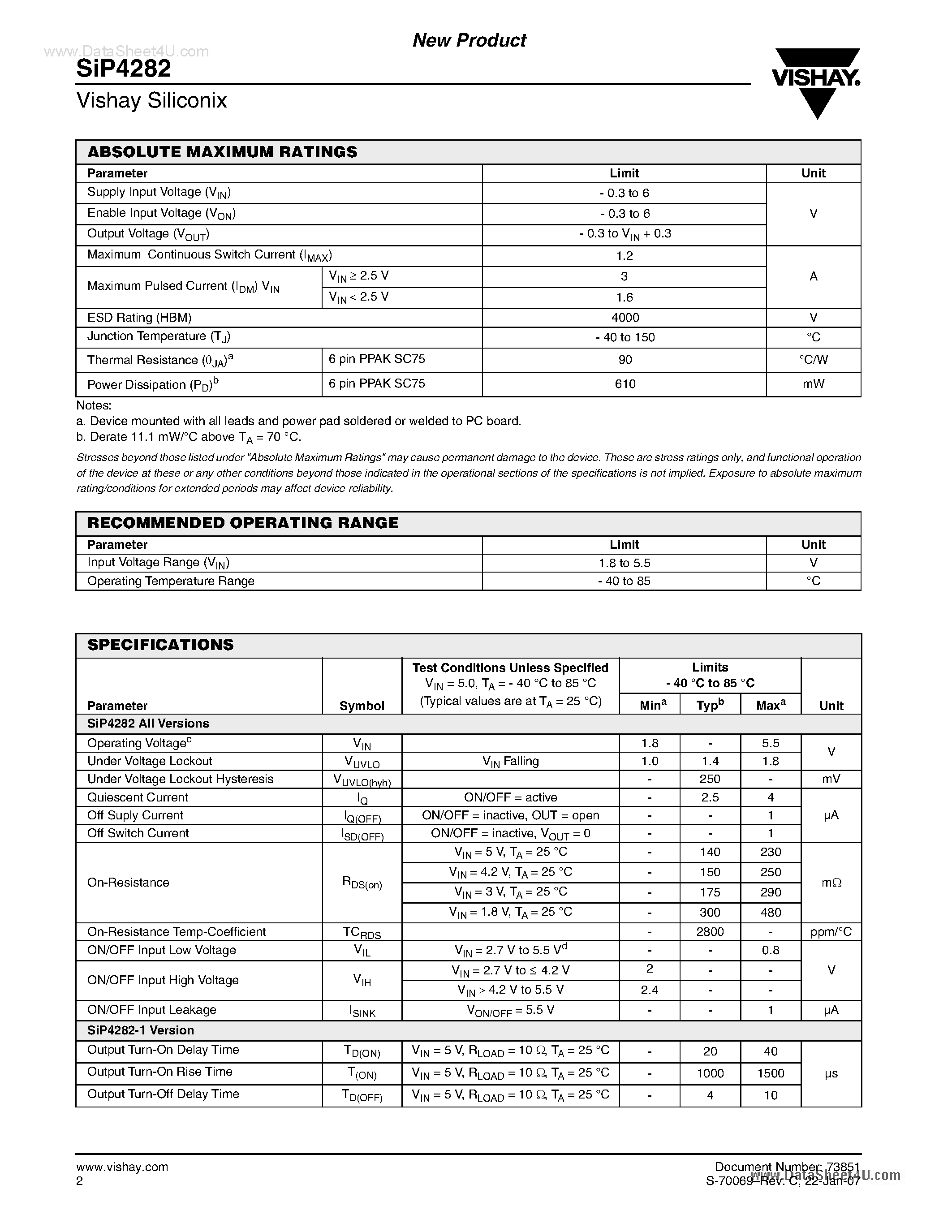 Datasheet SIP4282 - Slew Rate Controlled Load Switch page 2