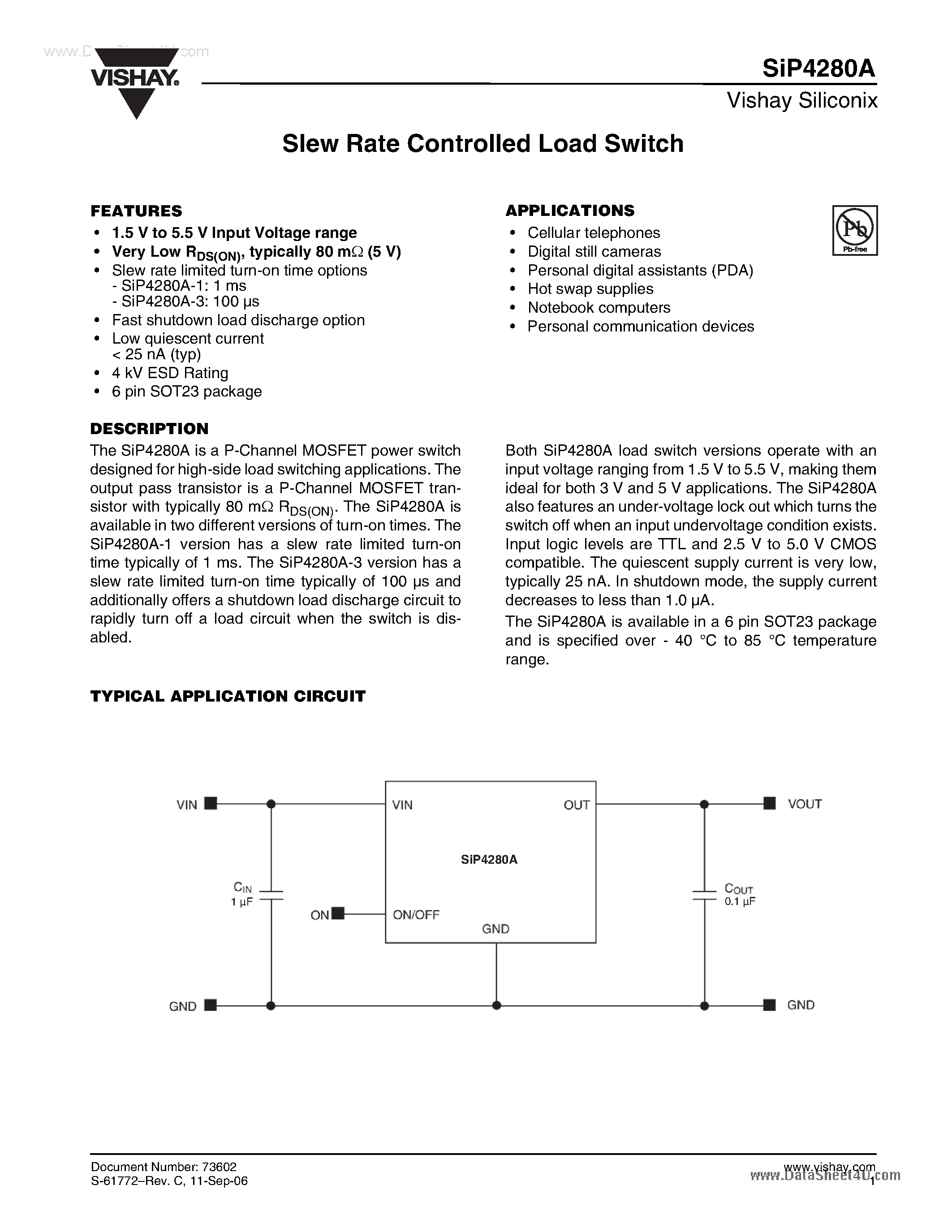 Datasheet SIP4280A - Slew Rate Controlled Load Switch page 1