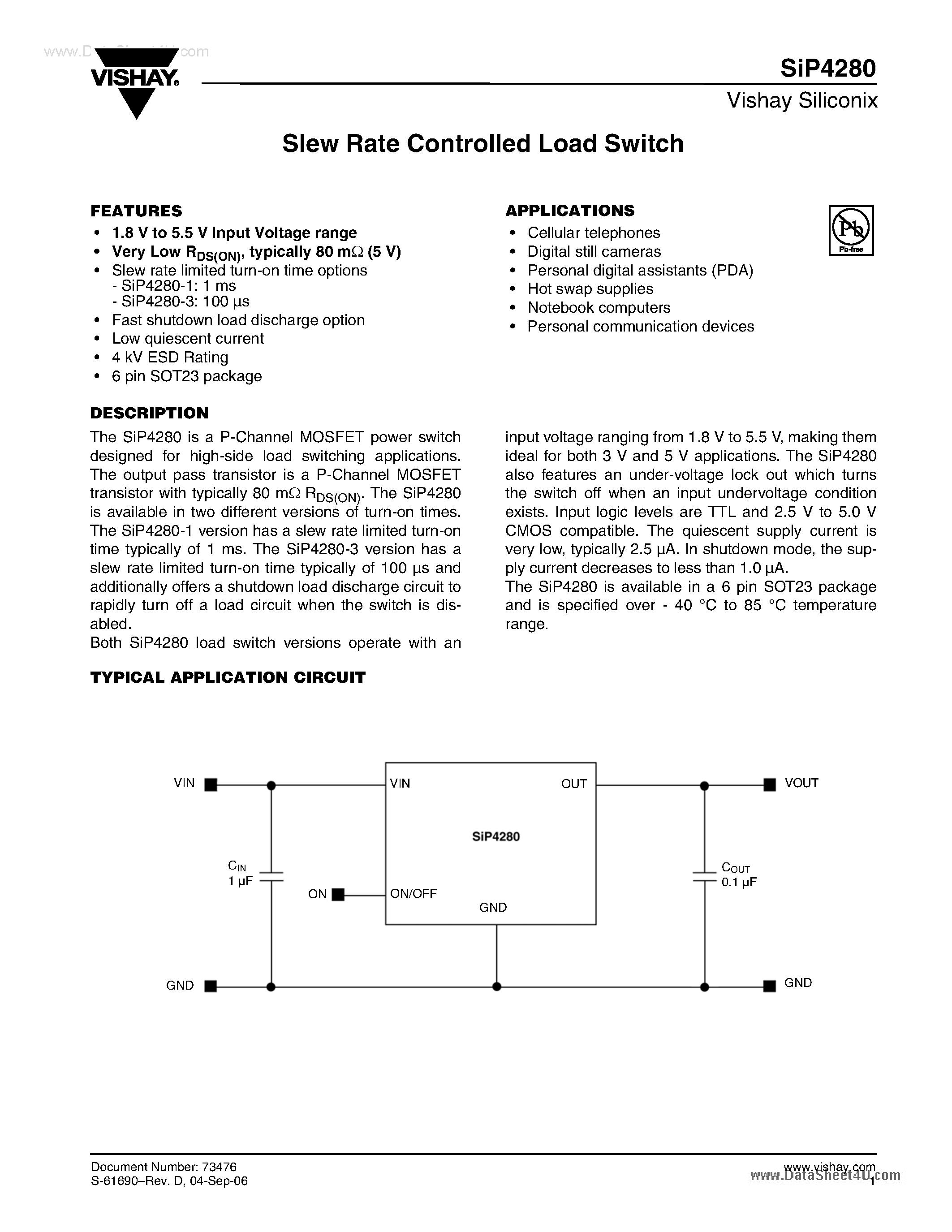 Datasheet SIP4280 - Slew Rate Controlled Load Switch page 1
