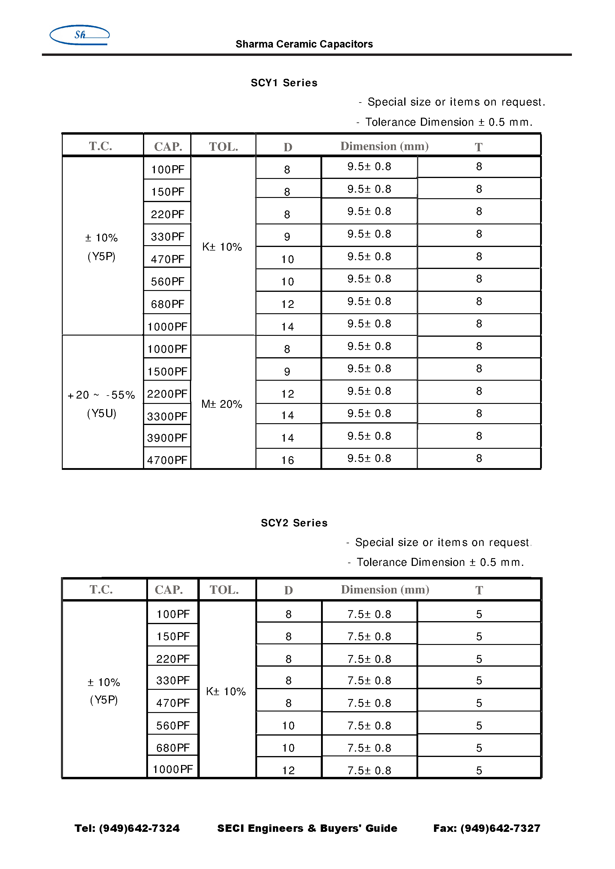 Datasheet SCY1 - (SCY1 / SCY2) Sharma Ceramic Capacitors page 2