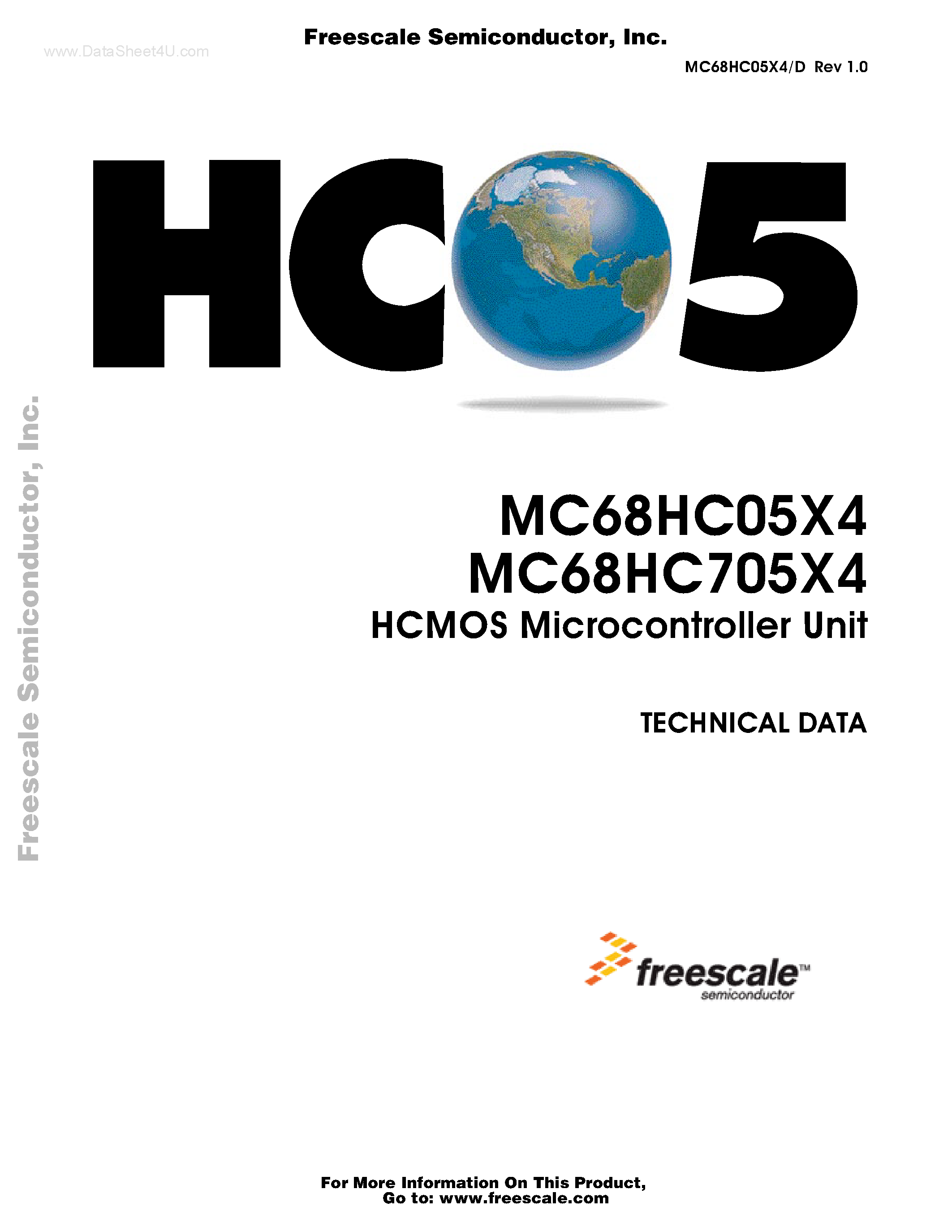 Даташит на микросхему MC68HC05X4 страница 1 Даташит MC68HC05X4 - HCMOS Microcontroller Unit страница 1