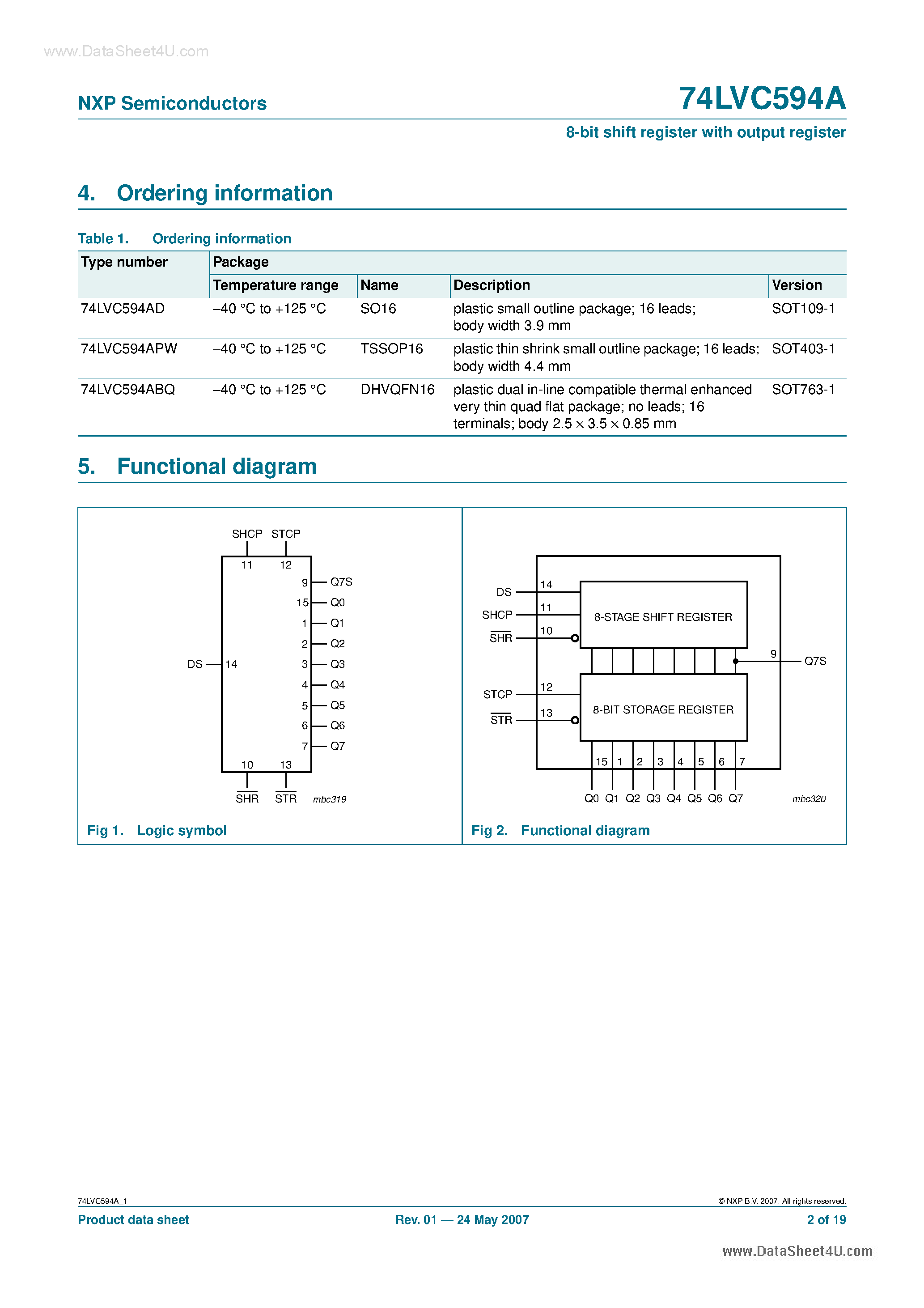 Datasheet 74LVC594A - 8-bit shift register page 2