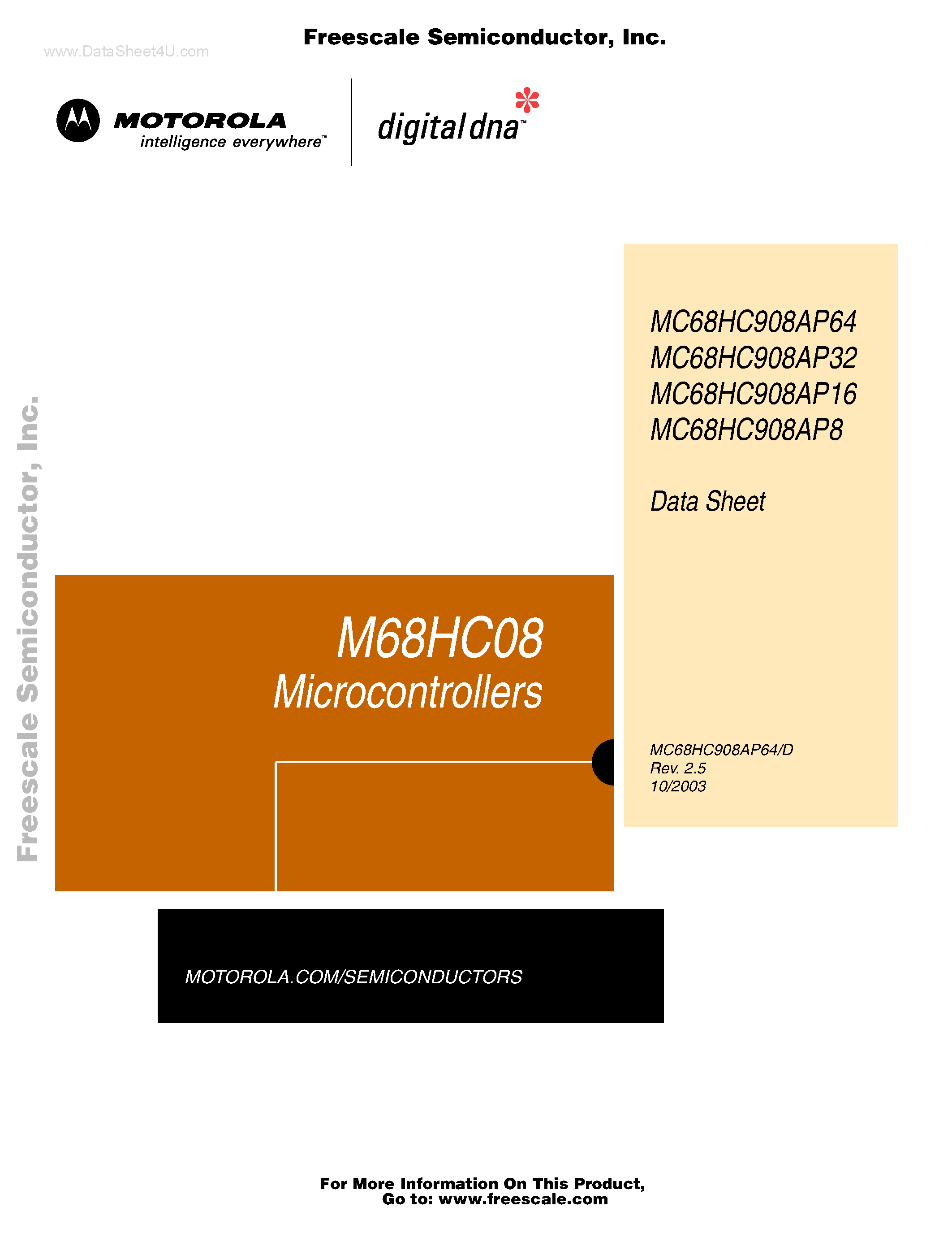 Даташит MC68HC908AP16 - (MC68HC908AP8 - MC68HC908AP64) Microcontrollers страница 1