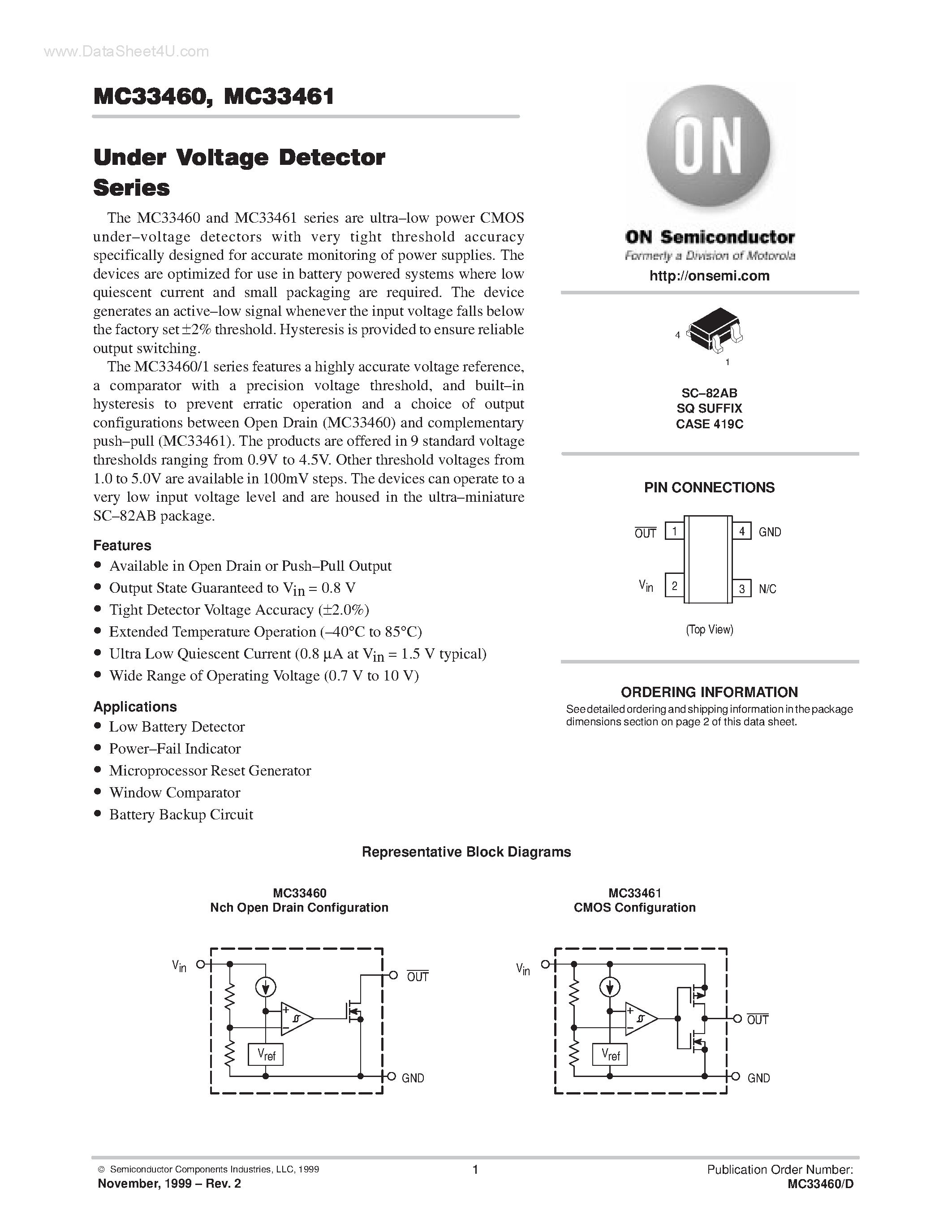 Даташит MC33460 - (MC33460 / MC33461) Under Voltage Detector Series страница 1