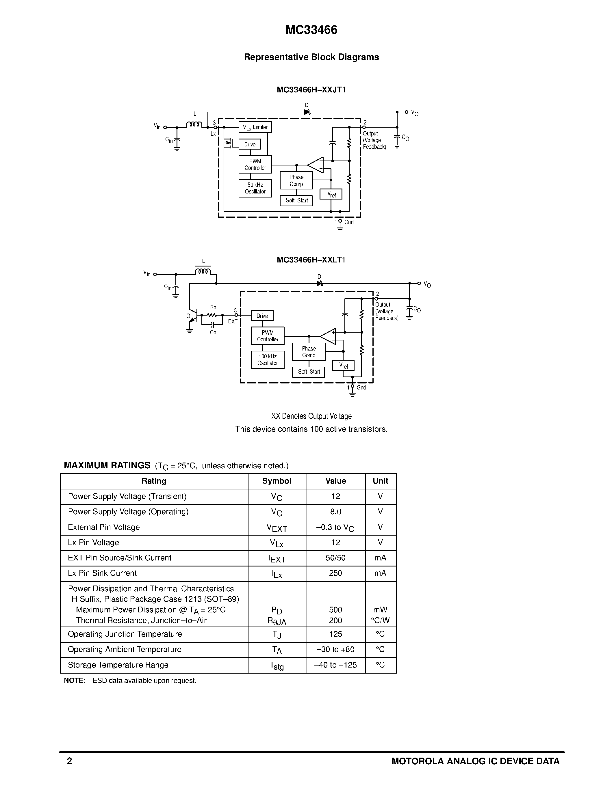 Datasheet MC33466 page 2 Datasheet MC33466 - FIXED FREQUENCY PWM MICROPOWER DC-to-DC CONVERTER page 2