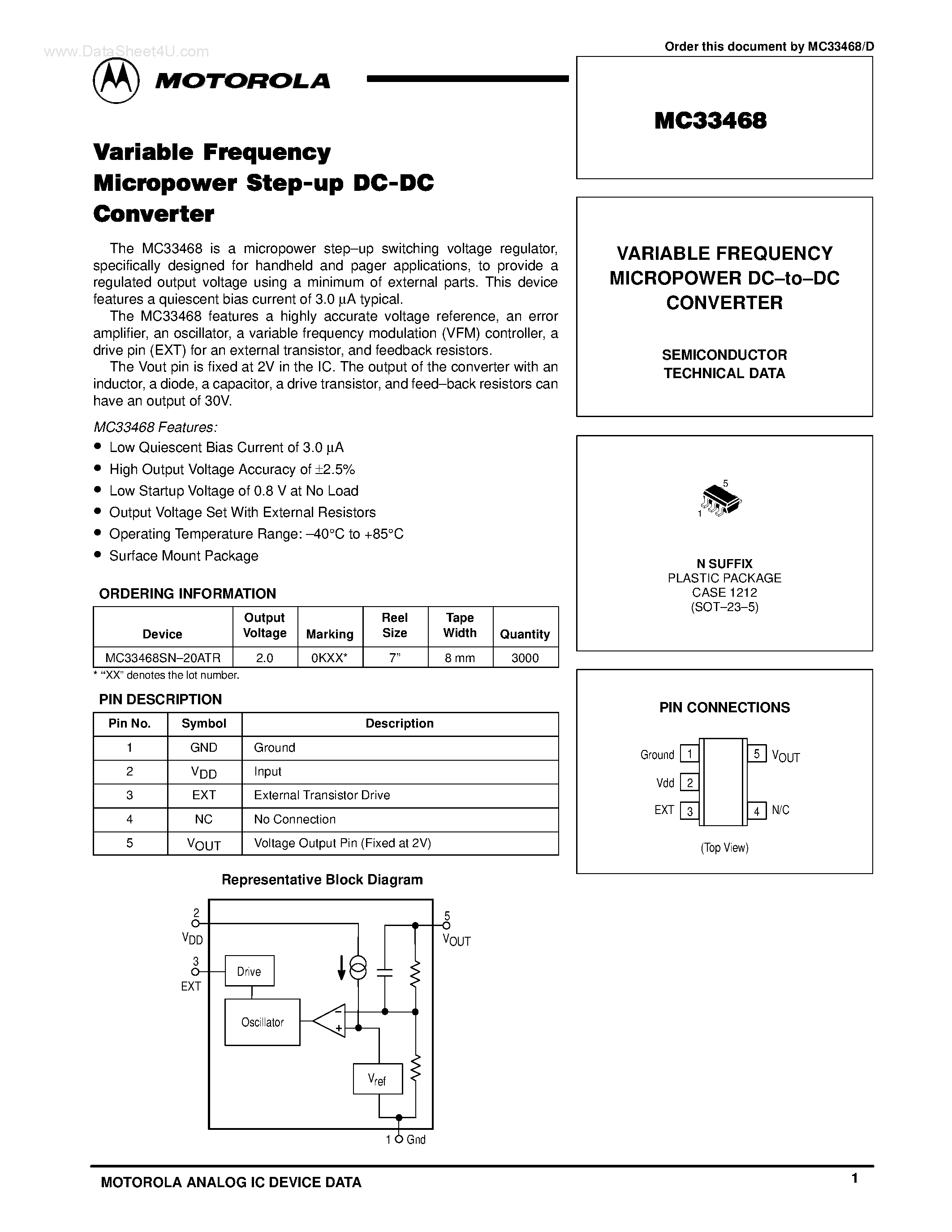 Datasheet MC33468 - VARIABLE FREQUENCY MICROPOWER DC-to-DC CONVERTER page 1