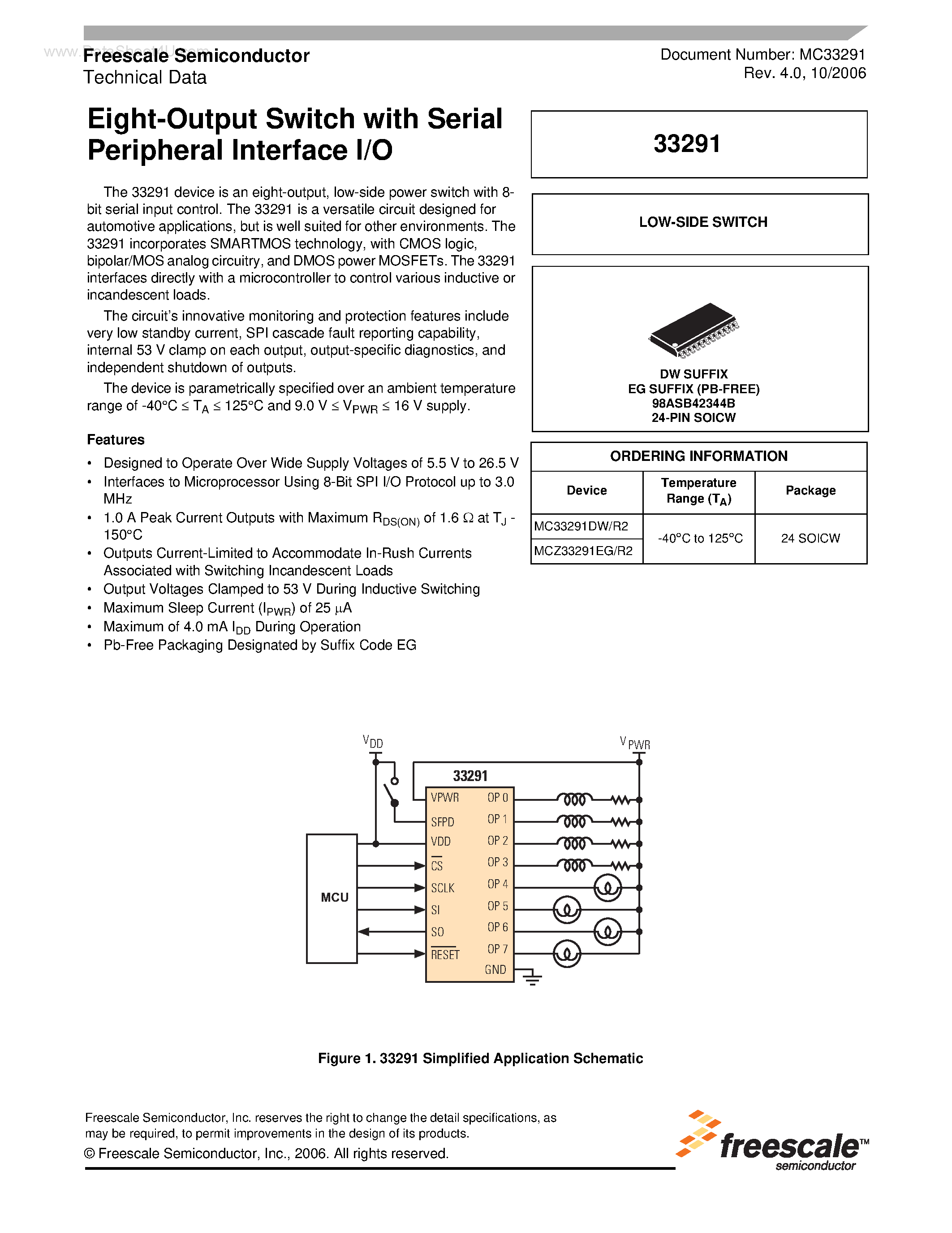 Datasheet MCZ33291 page 1 Datasheet MCZ33291 - Eight-Output Switch page 1