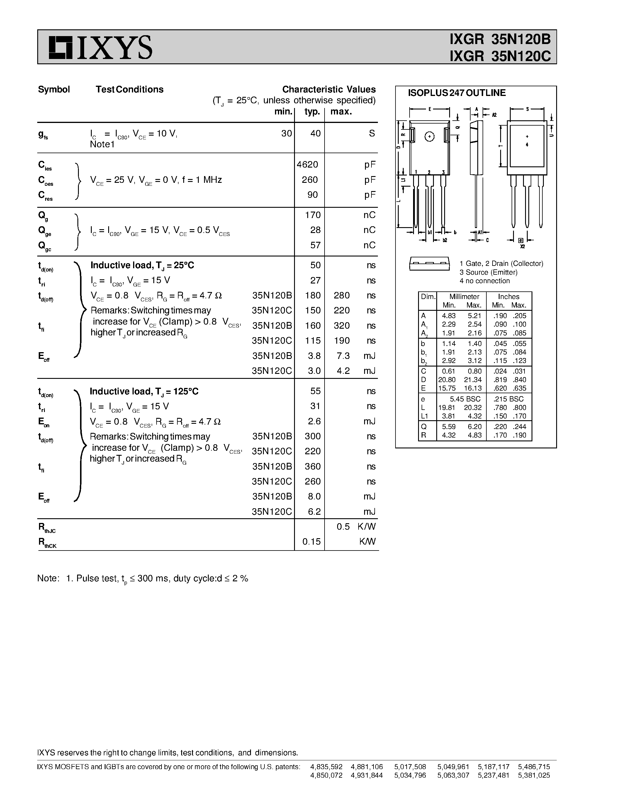 Datasheet IXGR35N120B page 2 Datasheet IXGR35N120B - (IXGR35N120B/C) HiPerFAST IGBT ISOPLUS247 page 2