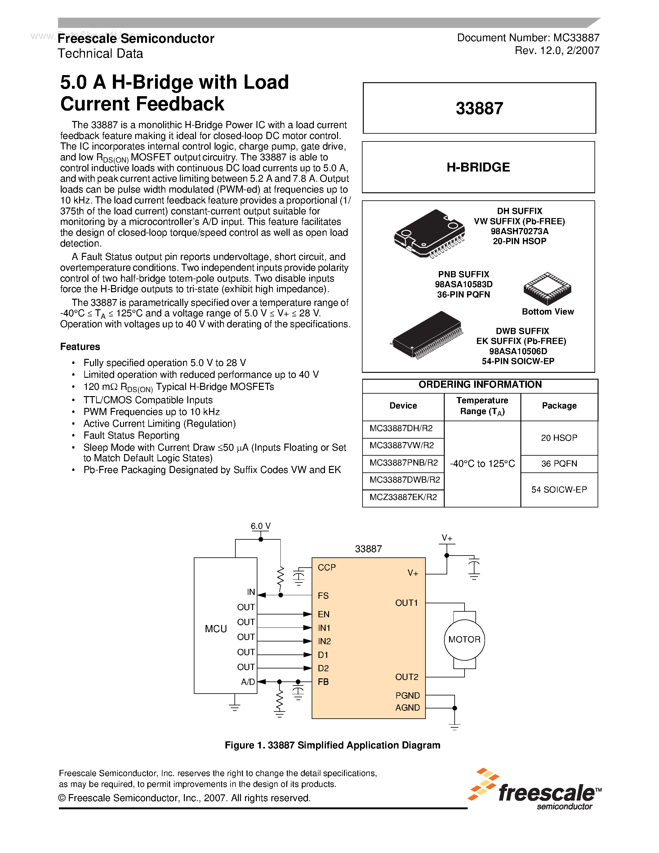 Datasheet MCZ33887 page 1 Datasheet MCZ33887 - 5.0 A H-Bridge page 1