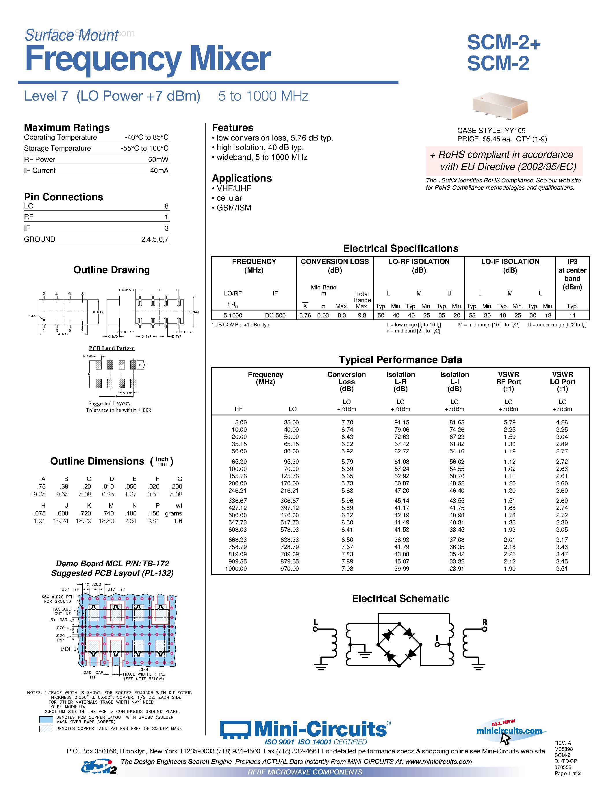Datasheet SCM-2 - Frequency Mixer page 1