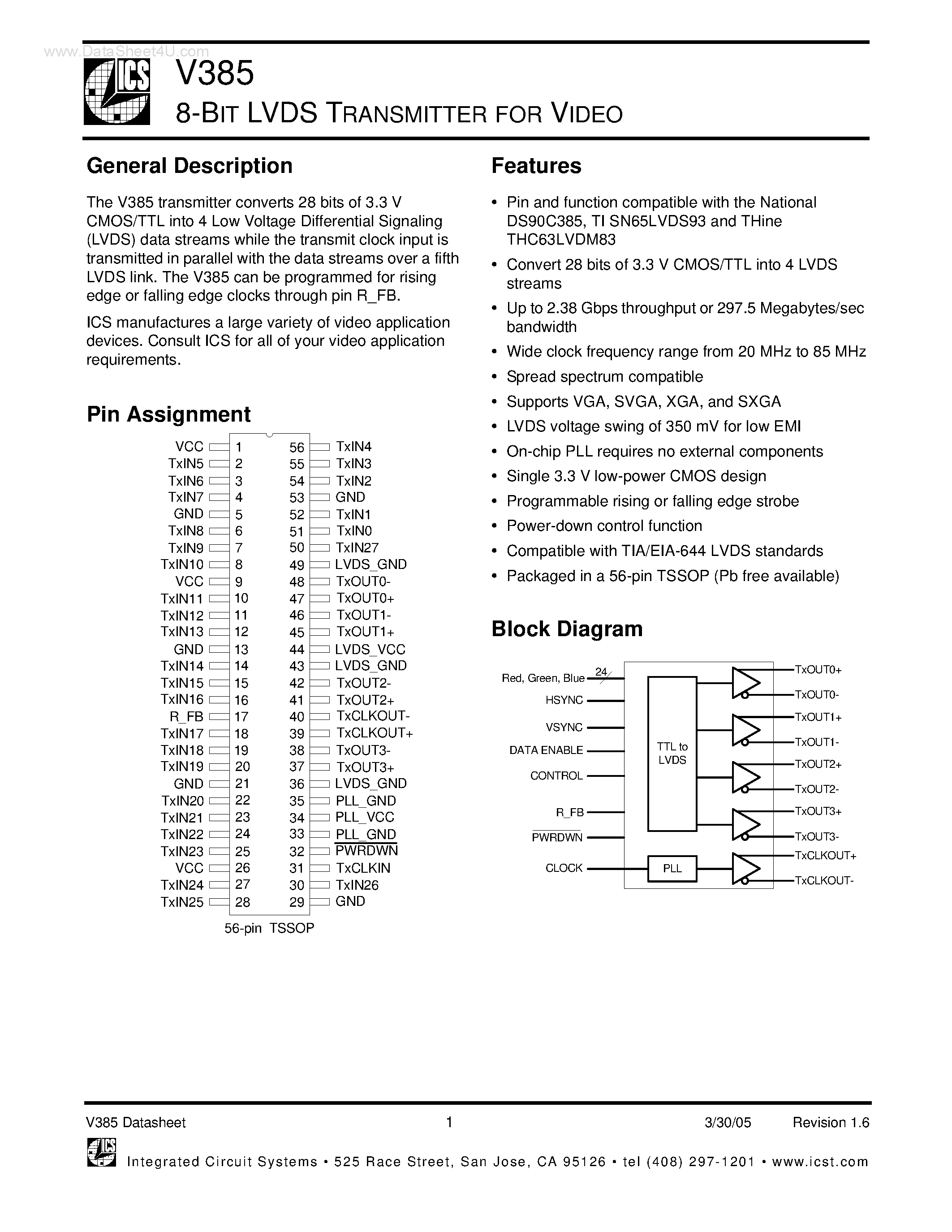 Datasheet V385 page 1 Datasheet V385 - 8-BIT LVDS TRANSMITTER page 1