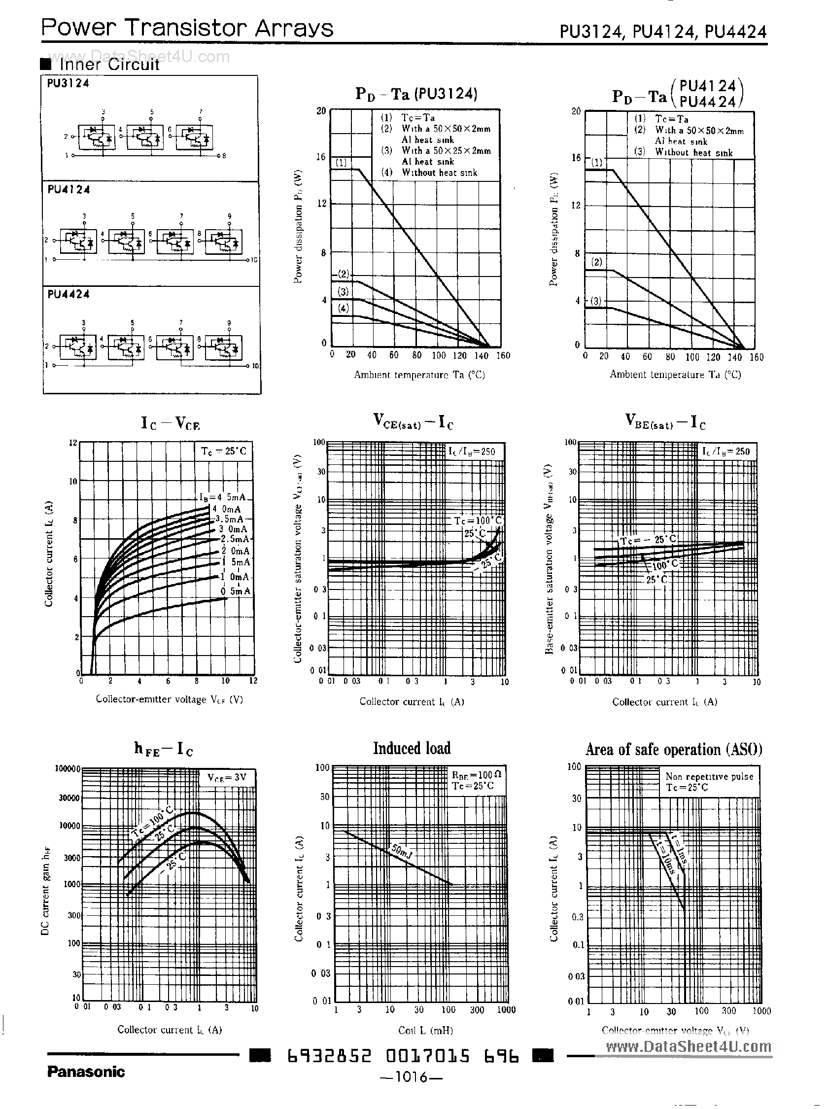Datasheet PU4124 page 2 Datasheet PU4124 - (PU4124 / PU4424) SILICON NPN TRIPLE-DIFFUSED PLANAR DARLINGTON TYPE POWER AMPLIFIER SWITCHING page 2