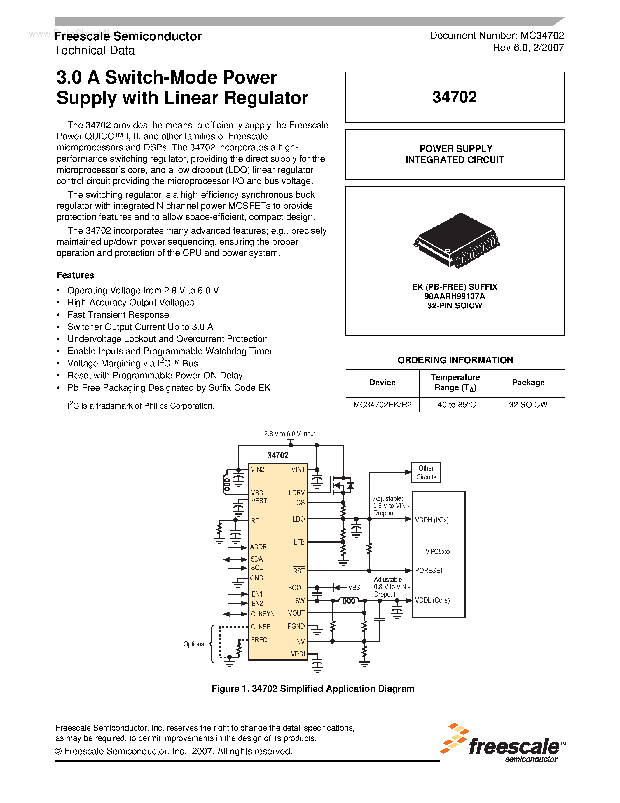Datasheet MC34702 page 1 Datasheet MC34702 - Switch-Mode Power Supply page 1