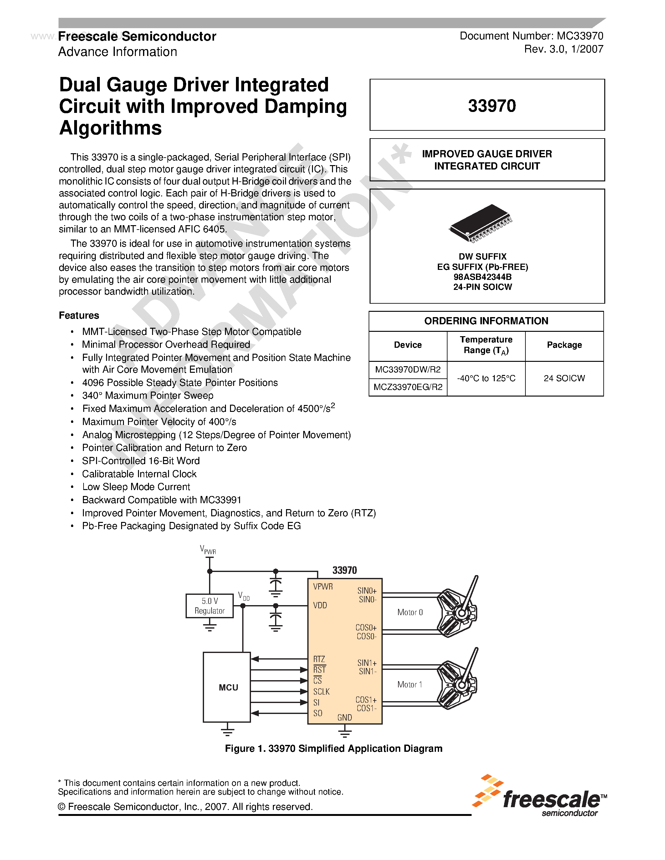 Datasheet MC33970 page 1 Datasheet MC33970 - Dual Gauge Driver Integrated Circuit page 1