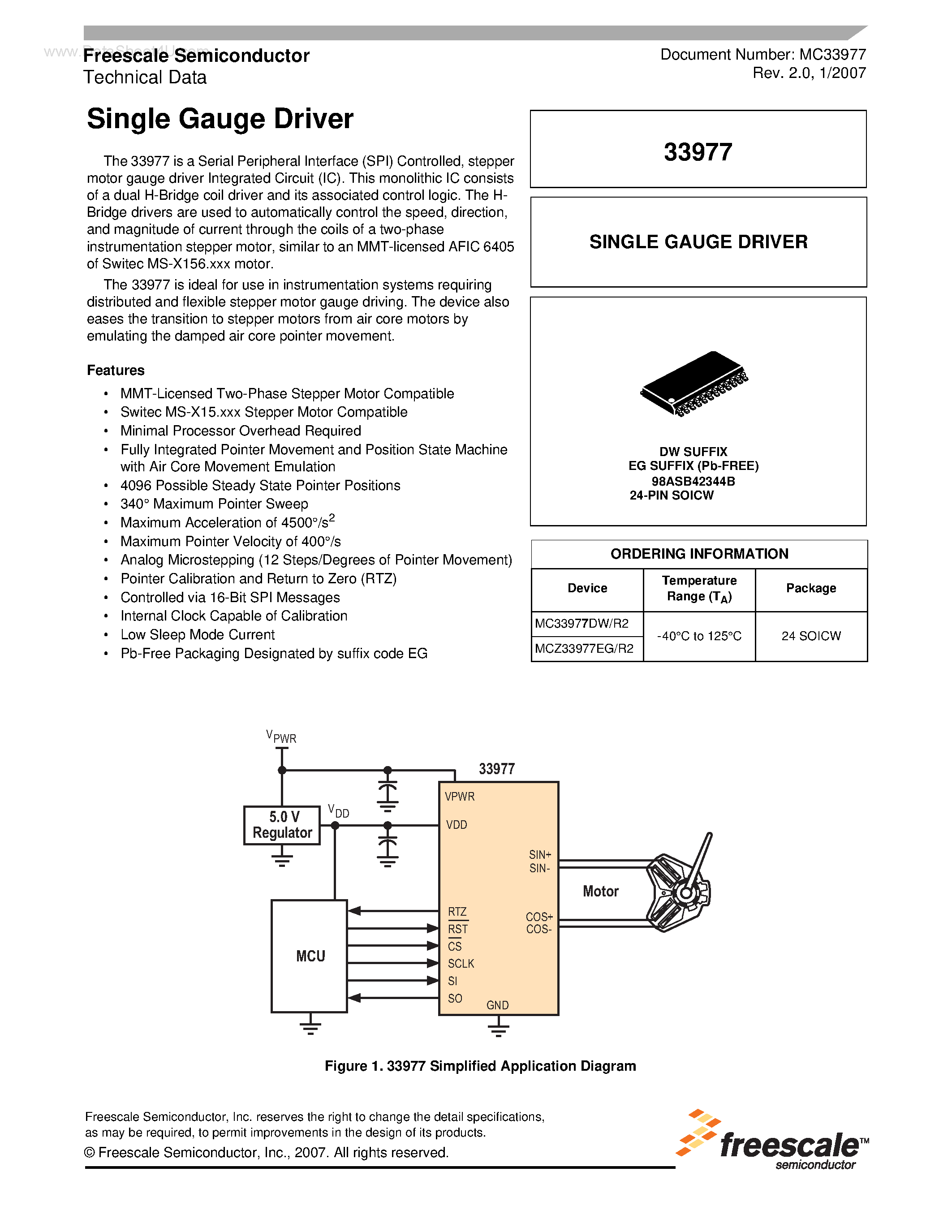 Datasheet MC33977 page 1 Datasheet MC33977 - Single Gauge Driver page 1