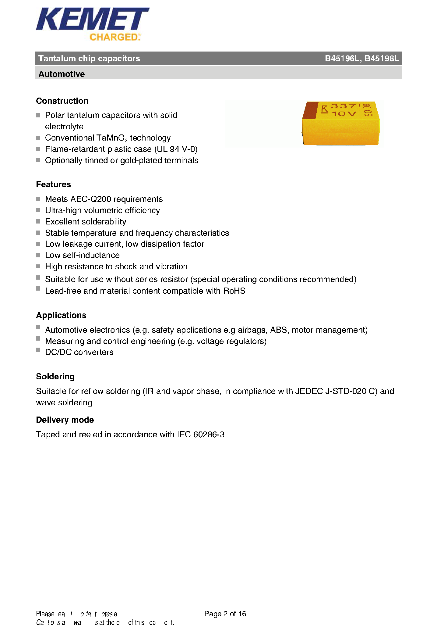 Даташит на микросхему B45196L страница 2 Даташит B45196L - (B45196L / B45198L) Tantalum Chip Capacitors страница 2