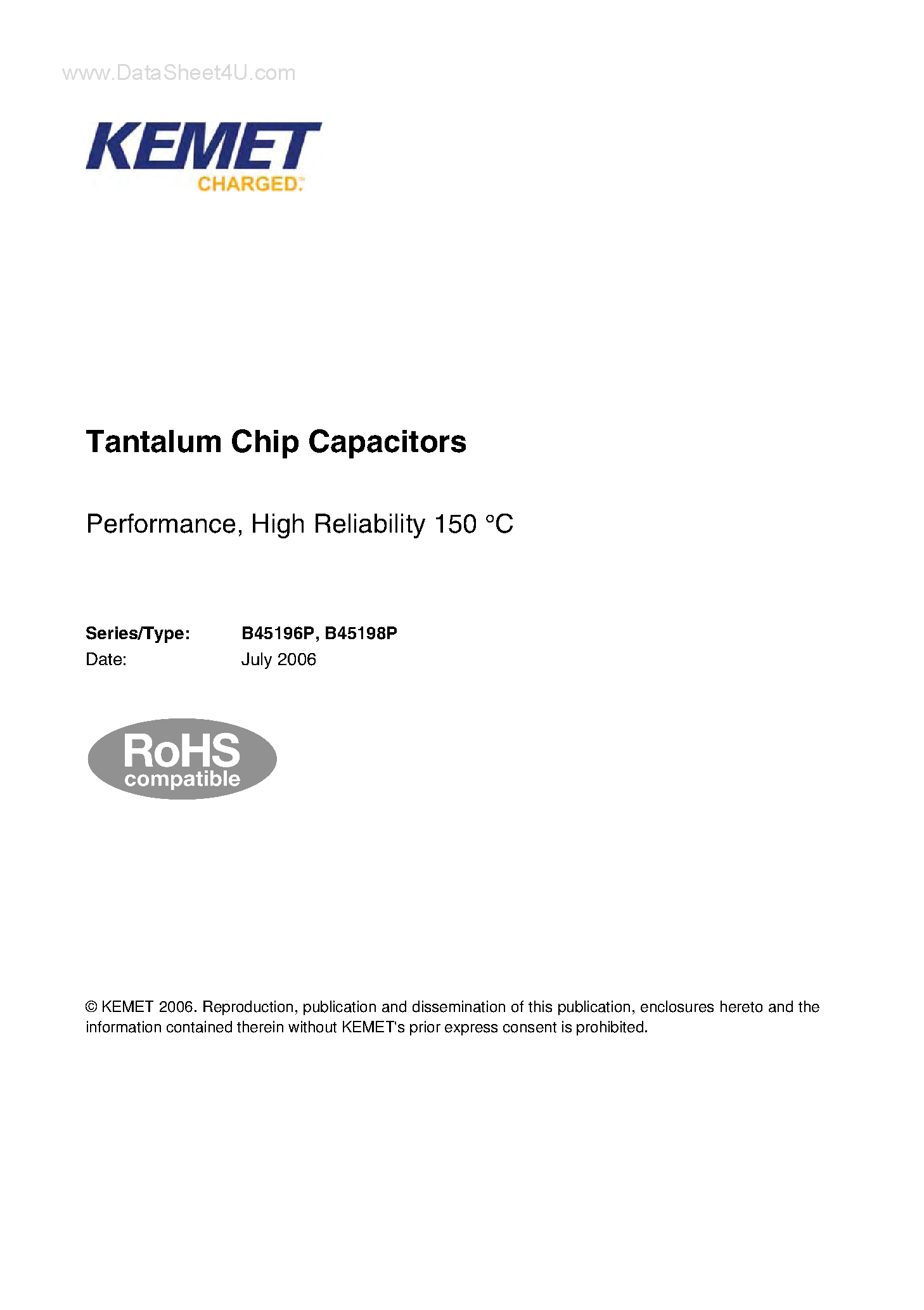 Datasheet B45196P - (B45196P / B45198P) Tantalum Chip Capacitors page 1