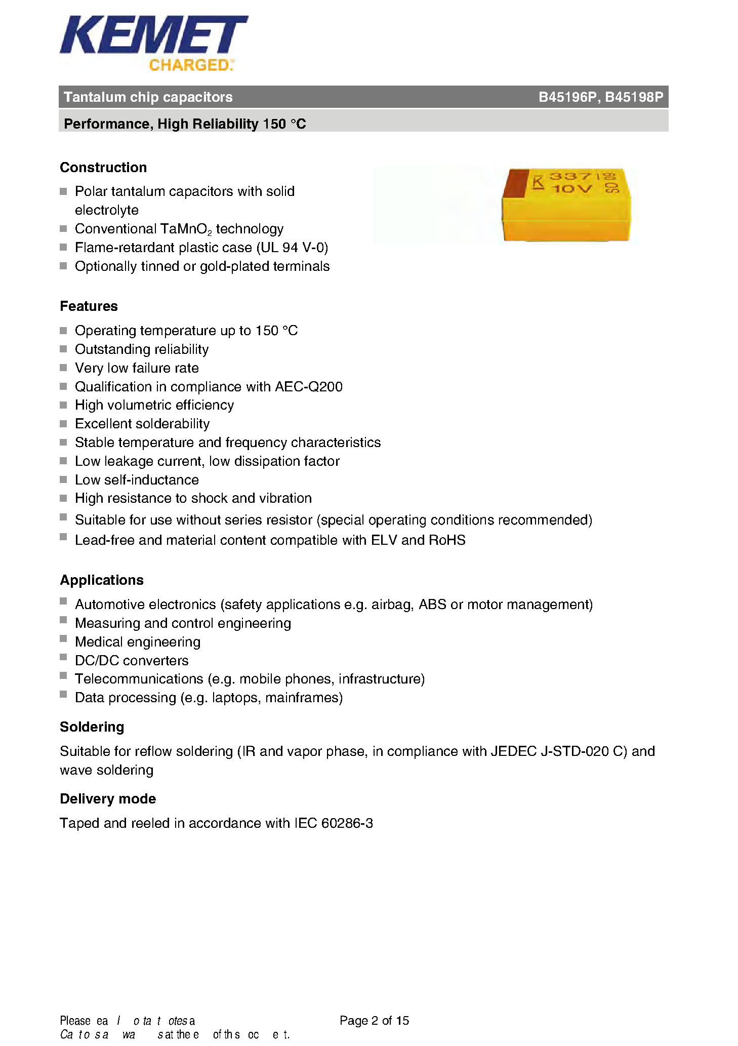 Datasheet B45196P - (B45196P / B45198P) Tantalum Chip Capacitors page 2