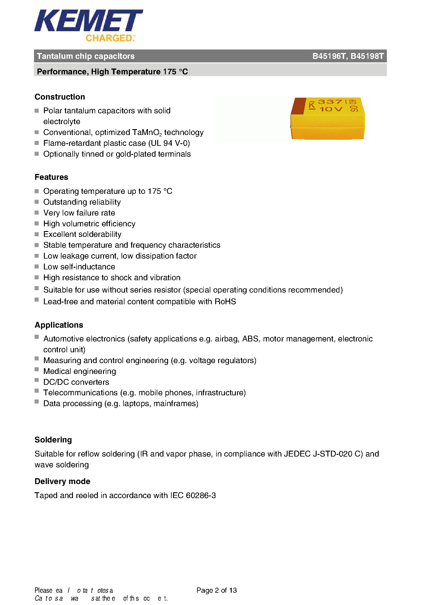 Datasheet B45196T - (B45196T / B45198T) Tantalum chip capacitors page 2